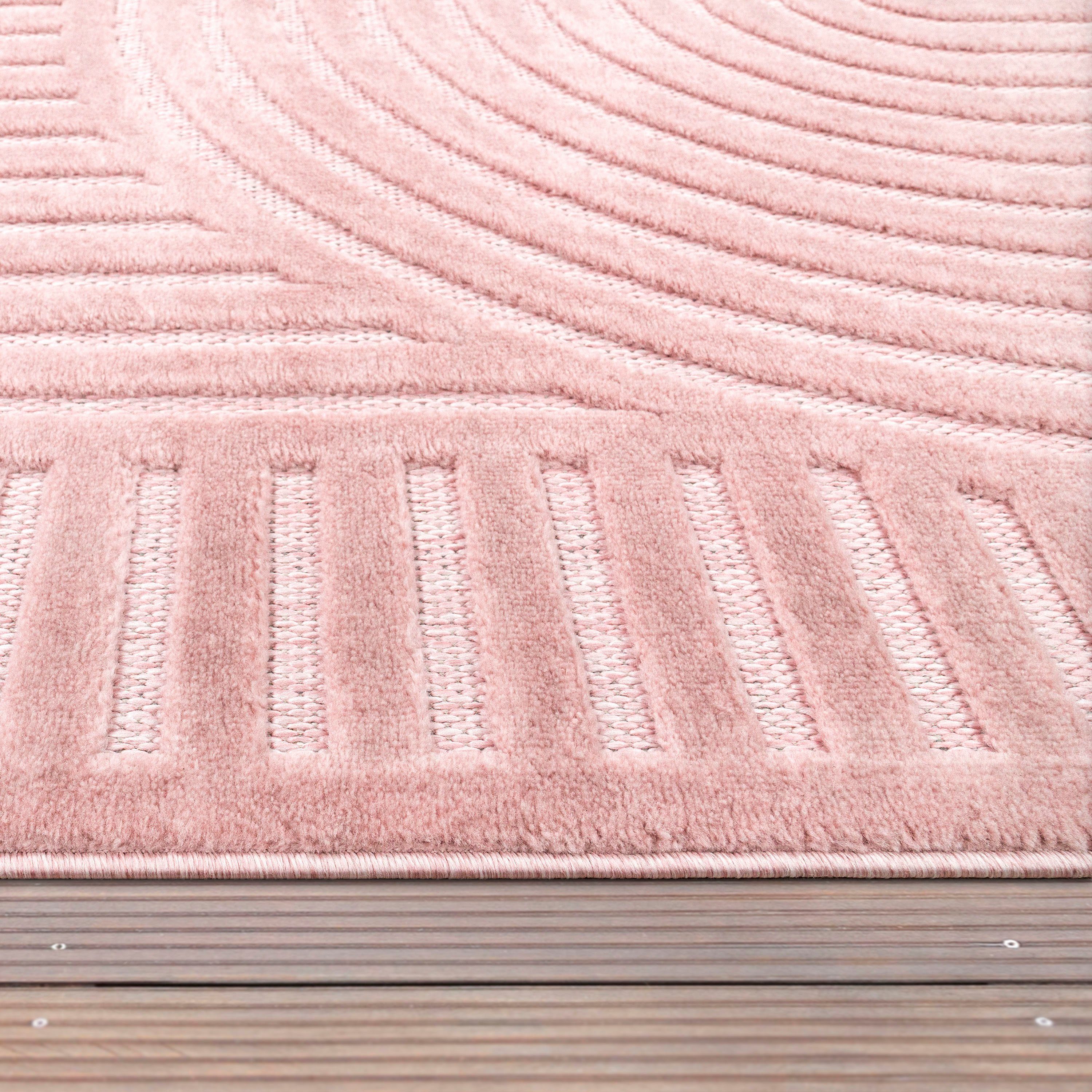 Outdoor Home, Höhe: Scandi-Look, Hoch-Tief-Effekt, 14 moderner geeignet Paco Teppich Livorno mm, Uni Farben, 674, pink rechteckig,