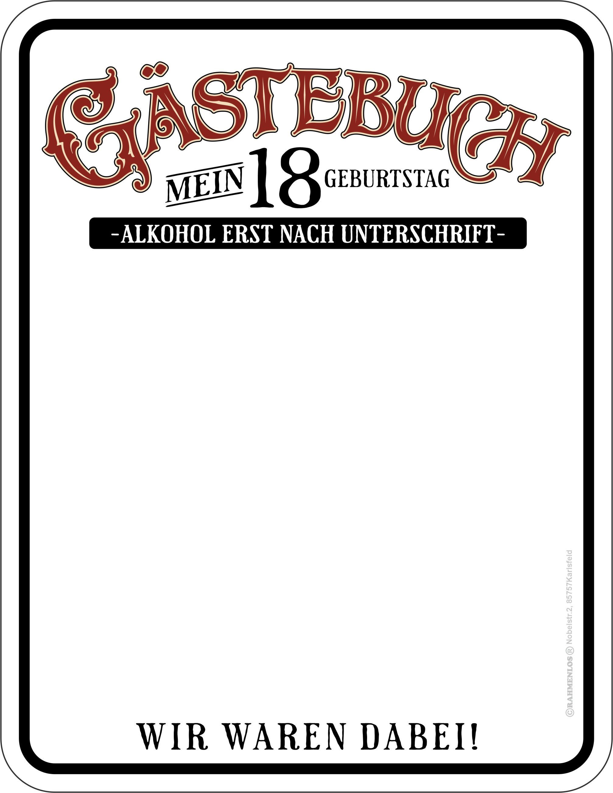 RAHMENLOS® Metallschild als Gästebuch zum 18. Geburtstag, als