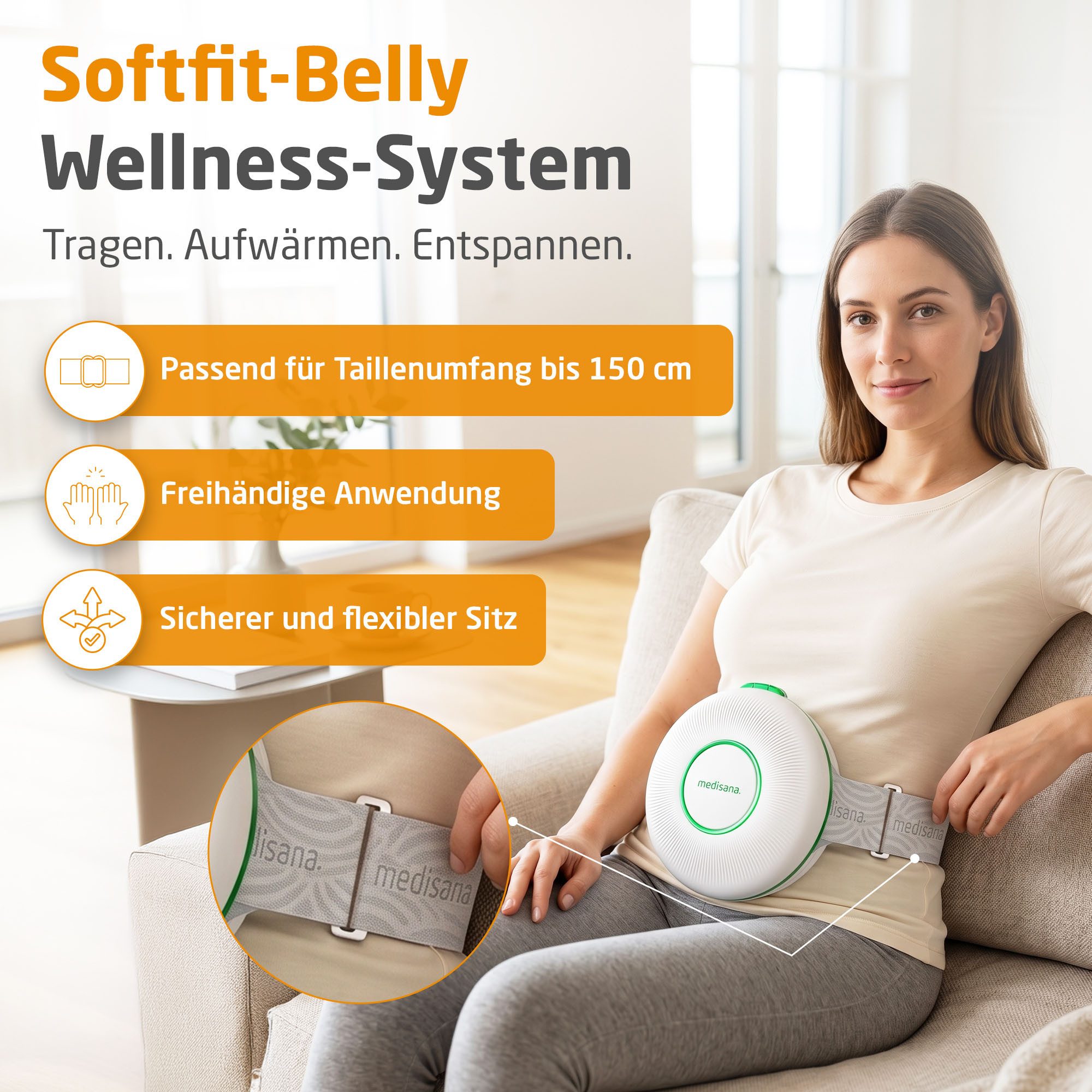 medisana Massagegerät BM 100, Bauchmassage, 3 Programme, Bindegewebe, Haut, Darmfunktion, mit Wärme