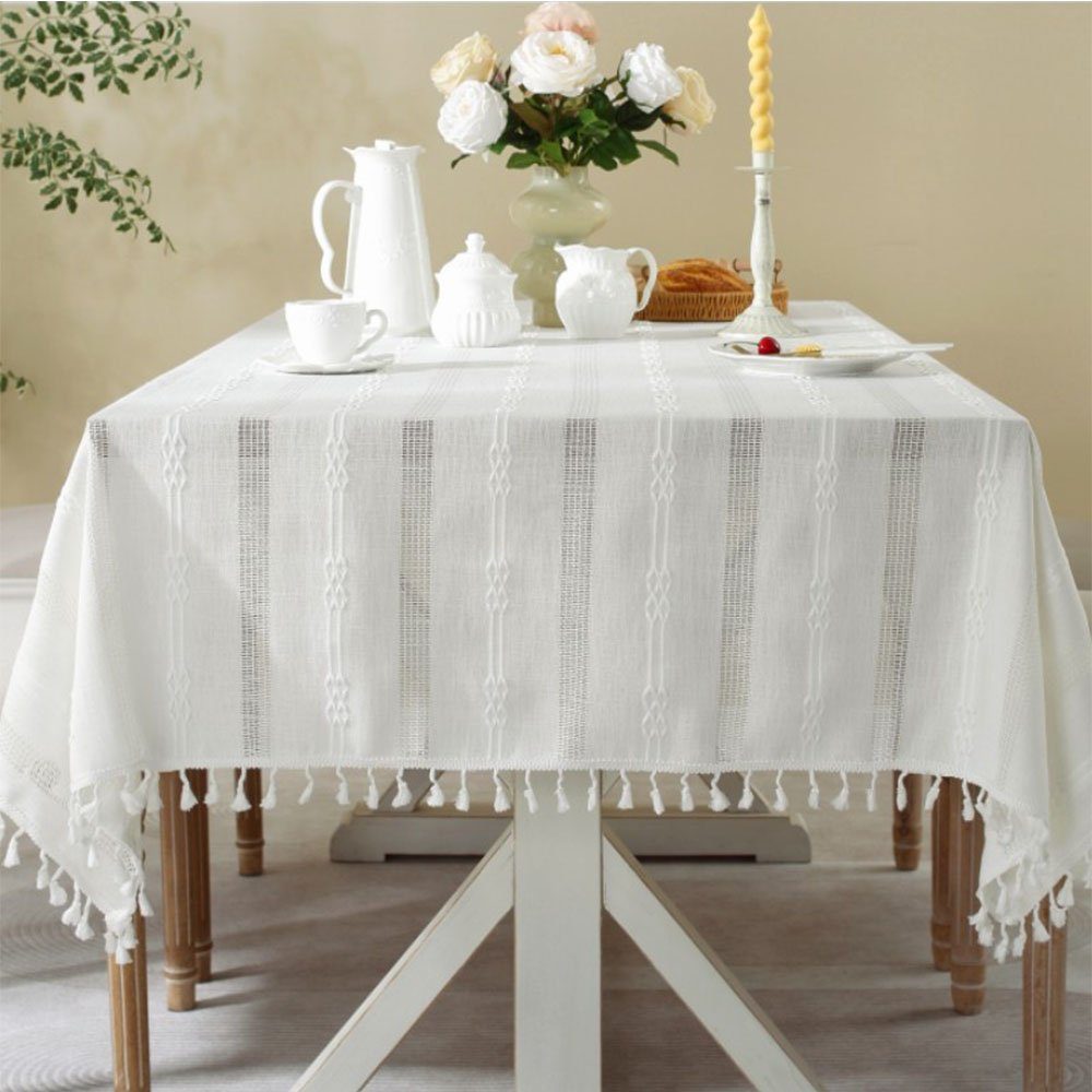 Weiß Patchwork-Tischdecke Baumwolle aus NUODWELL Quasten Tischdecke mit