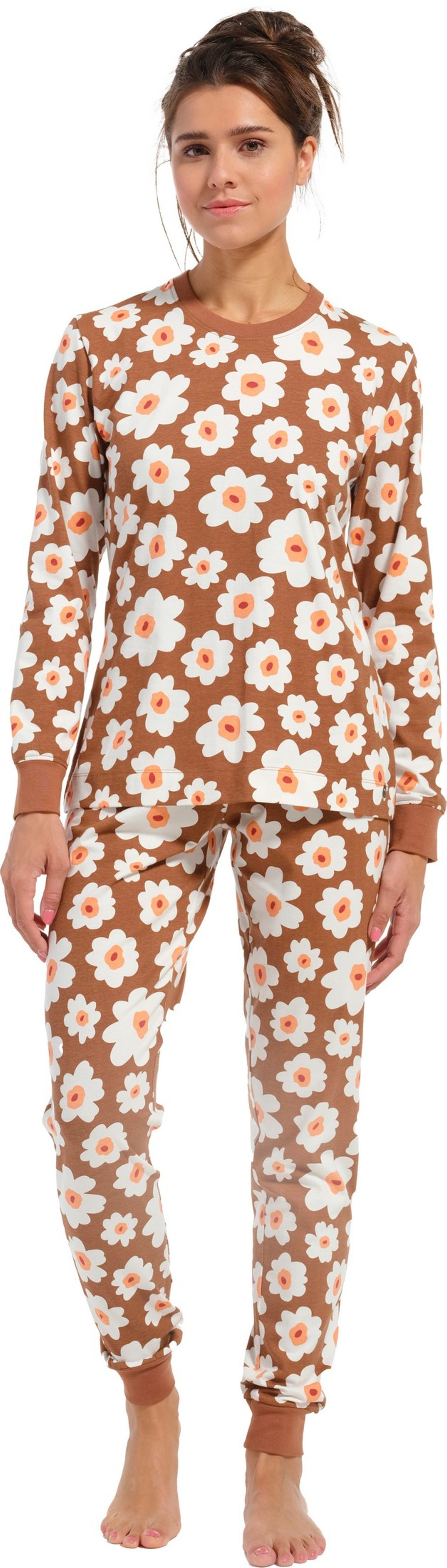 Rebelle Schlafanzug Damen tlg) Blumen Pyjama (2 Baumwollmischung mit