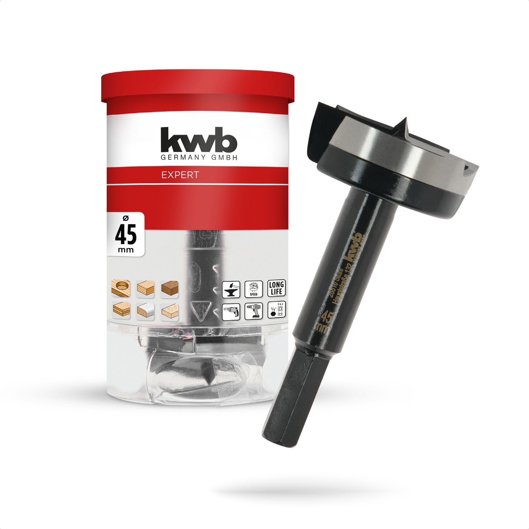 kwb Bohrer- und Bit-Set kwb Forstnerbohrer, Ø 45 mm, Topfbohrer (für Holz, geschmiedeter Bohrk, Forstnerbohrer Ø 45 mm, Topfbohrer (für Holz, geschmiedeter Bohrkopf)