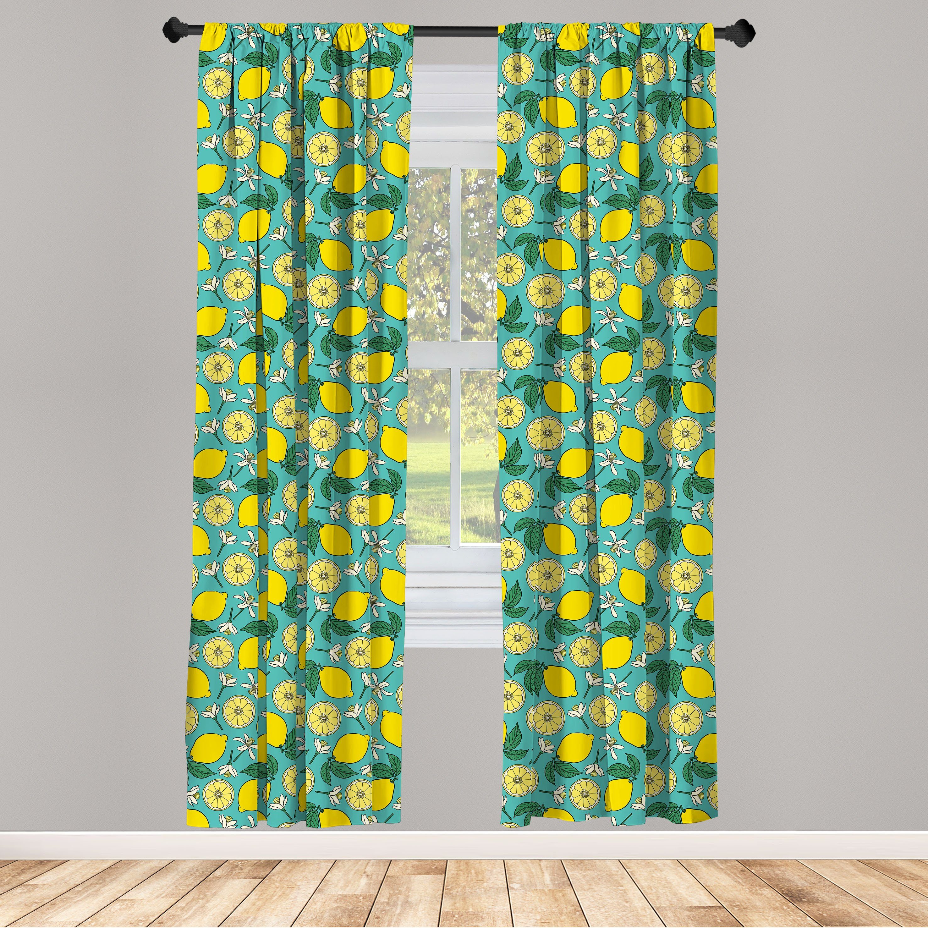 Gardine Vorhang für Wohnzimmer Schlafzimmer Dekor, Abakuhaus, Microfaser, Zitronen Rhythmische Citrus-Blüten | Fertiggardinen