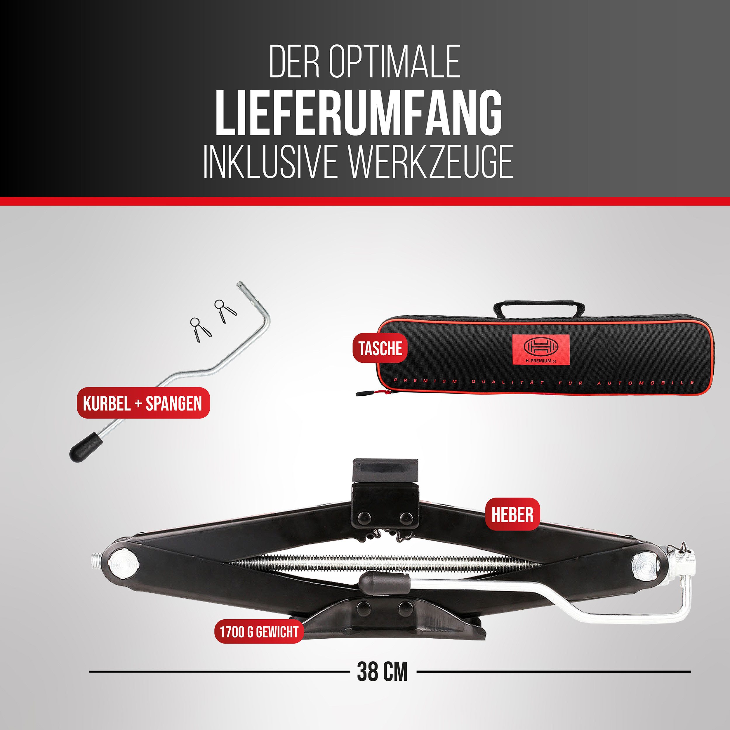 HEYNER Wagenheber Scherenwagenheber 1t mit Ratschenkurbel, Gummi & Tasche, 250-348mm, max. Hubhöhe: 34.8 cm, 1-tlg. – Bild 4 von 5