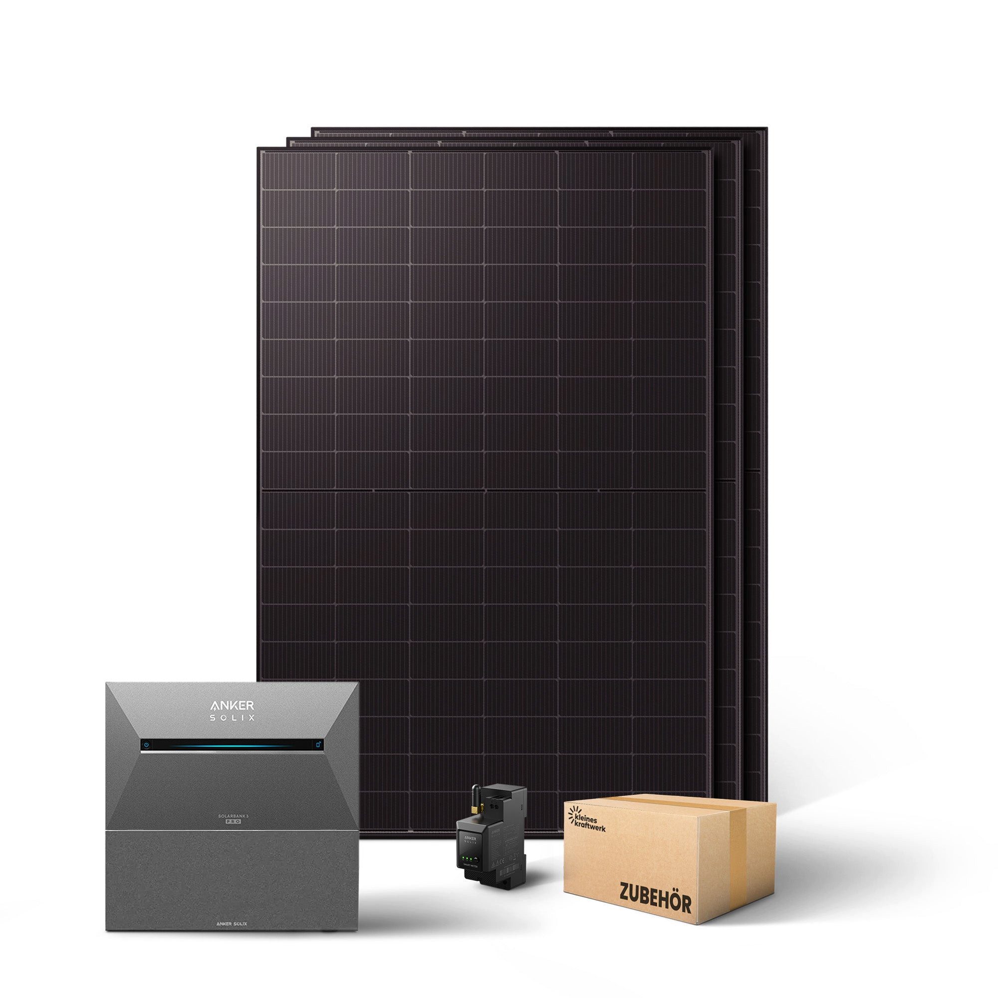 Kleines Kraftwerk Balkonkraftwerk, 1500 W, Monokristallin, (ohne Halterung, Solaranlage Komplettset mit Speicher), 3 x 500W, Anker Solarbank 3 Pro, Wechselrichter