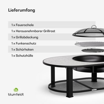 blumfeldt Feuerschale Merano Round L, (Set, Set), Garten Grill Tisch Funkenschutz Feuerkorb Feuerstelle Outdoor