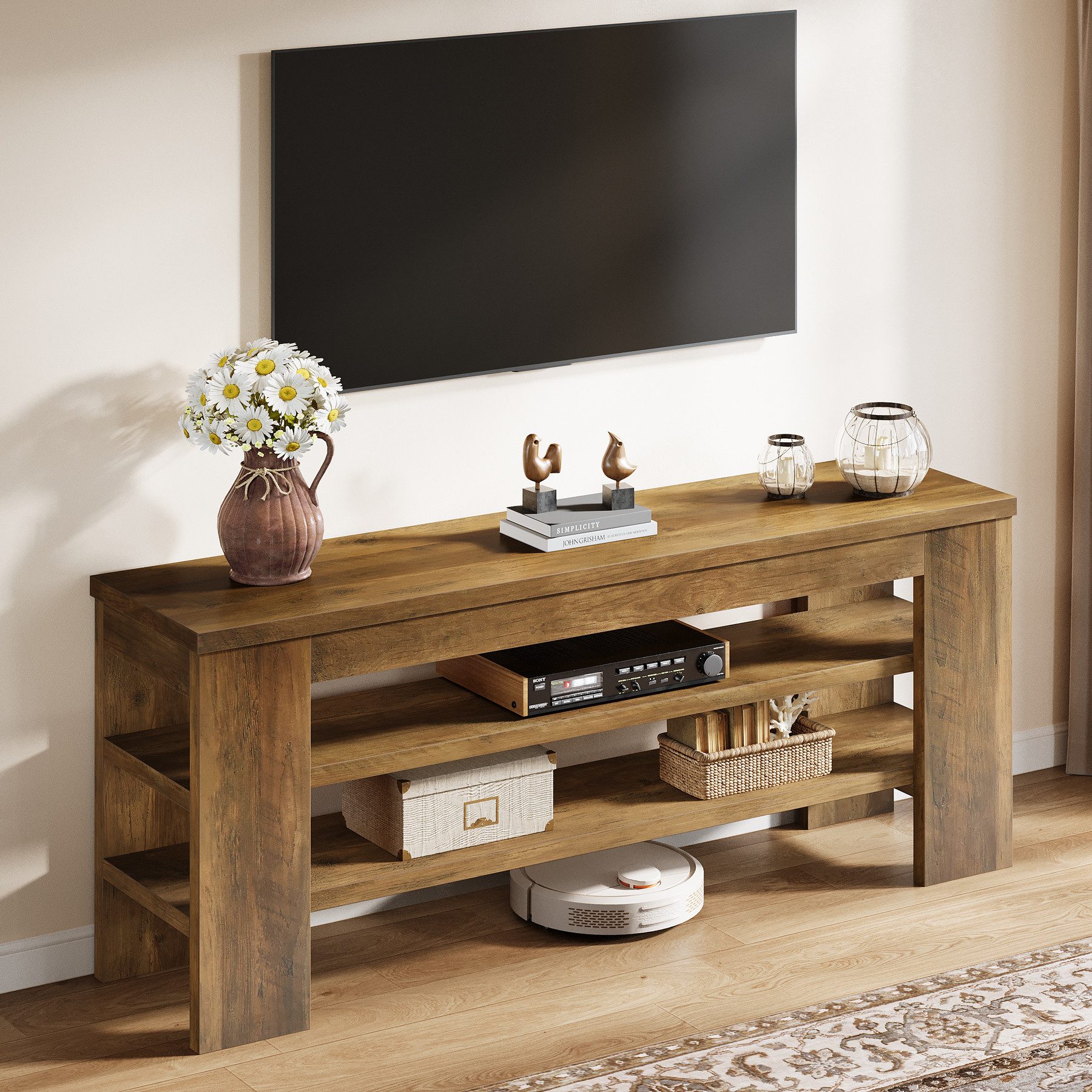 Tribesigns TV-Schrank 120cm TV-Ständer, 3-stufiges TV-Schränke,Moderner Medien Konsolentisch