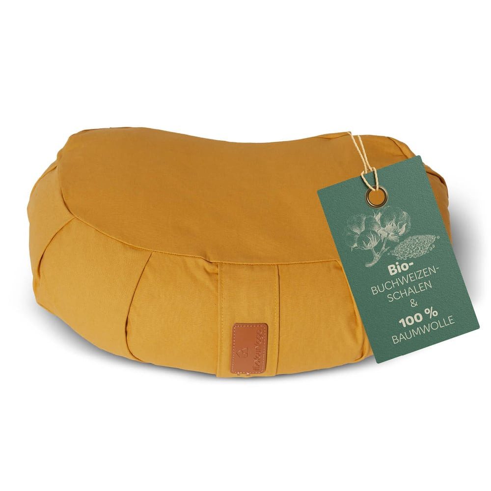 #DoYourYoga Yoga Валики Zafu Halbmondkissen Ganesh, 100% Baumwolle Bio Bioweizenschalenfüllung 45x30x14 Yoga Meditation
