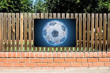 Wallario Sichtschutzzaunmatten Fußball digital - Netzwerk in blau