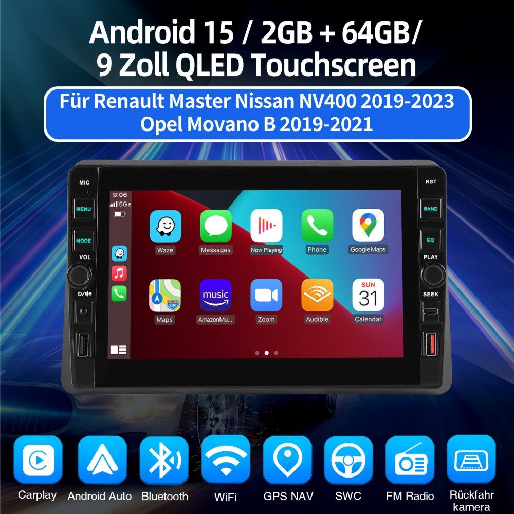 ESSGOO Für Renault Master III Opel Movano B Nissan NV400 Android 15 Carplay Navigationsgerät (Carplay Android Auto Bluetooth FM AM RDS WIFI GPS Navigationsgerät)