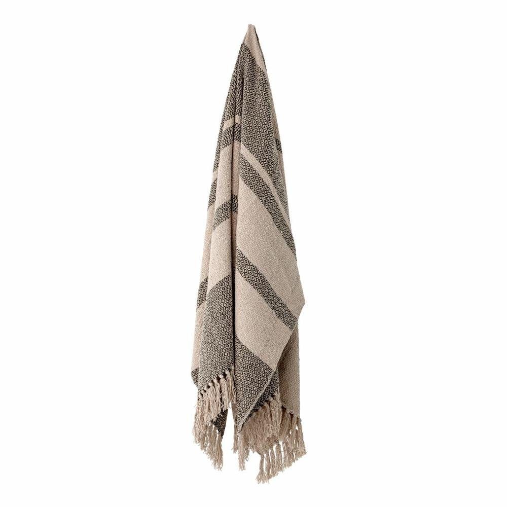 Bloomingville Tagesdecke Fidan Throw, Green, Recycled Cotton, Baumwolle, 160x130cm, Decke mit Fransen, Kuscheldecke, grün/natur