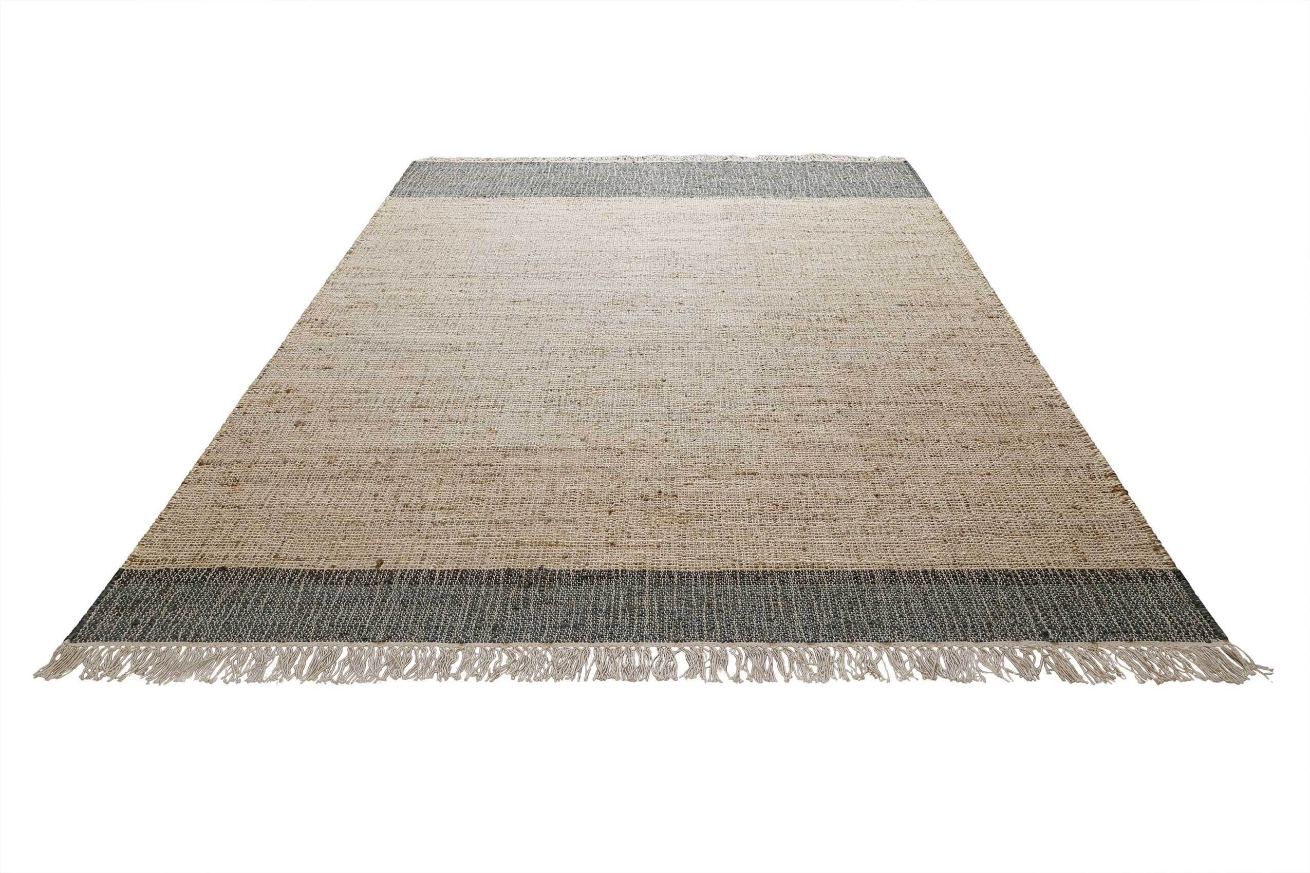 Teppich Viktor, Green Looop, 4 mit natürliches rechteckig, Höhe: mm, Fransen Handgewebter Jute-Teppich Baumwolle, Design
