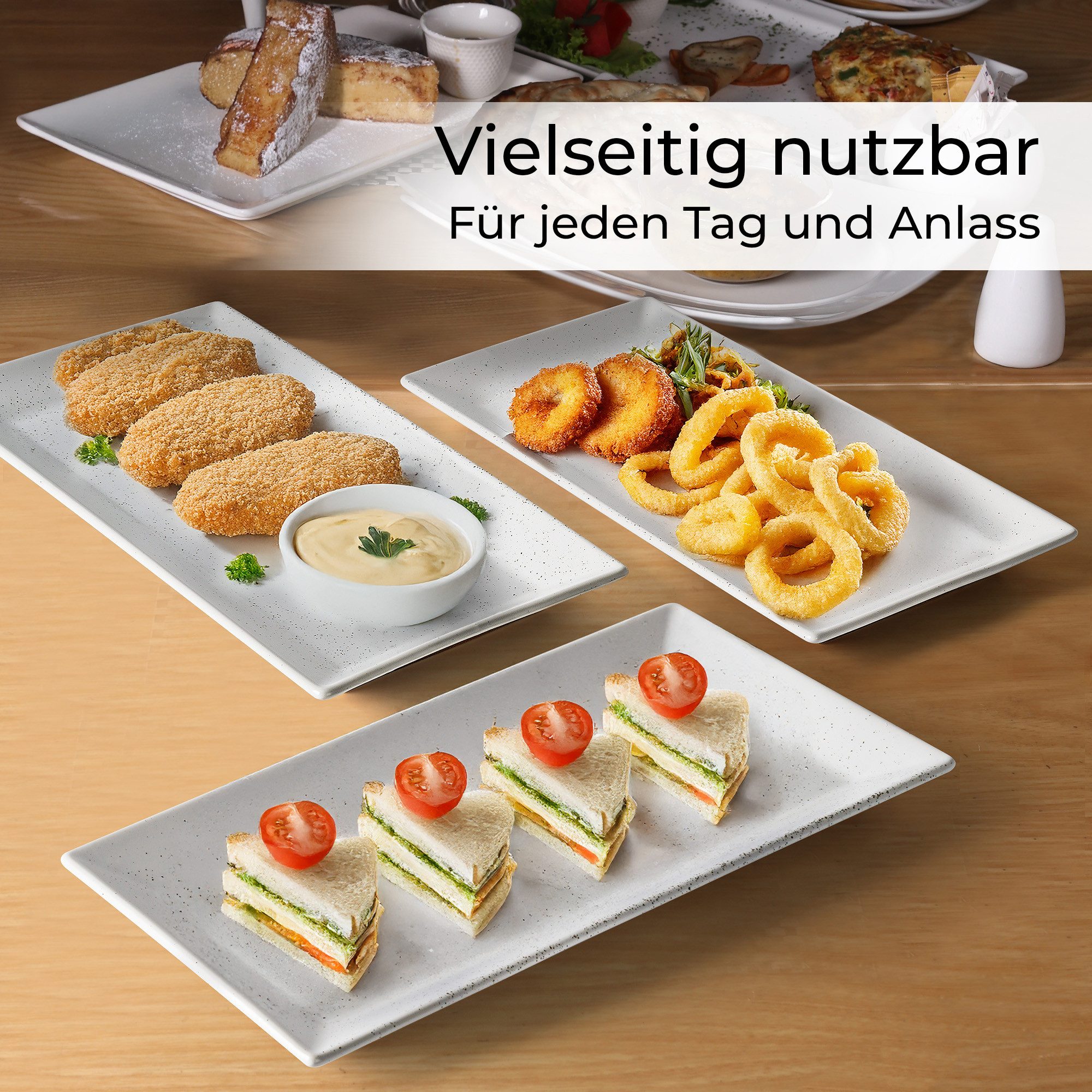 MiaMio Servierplatte Aura 34,5 x 17 cm, Keramik, (Set, 3-tlg., 3 rechteckige Servierplatten, 34,5 x 17 cm), Aura, rechteckig, 34,5 x 17 cm, 3-teilig