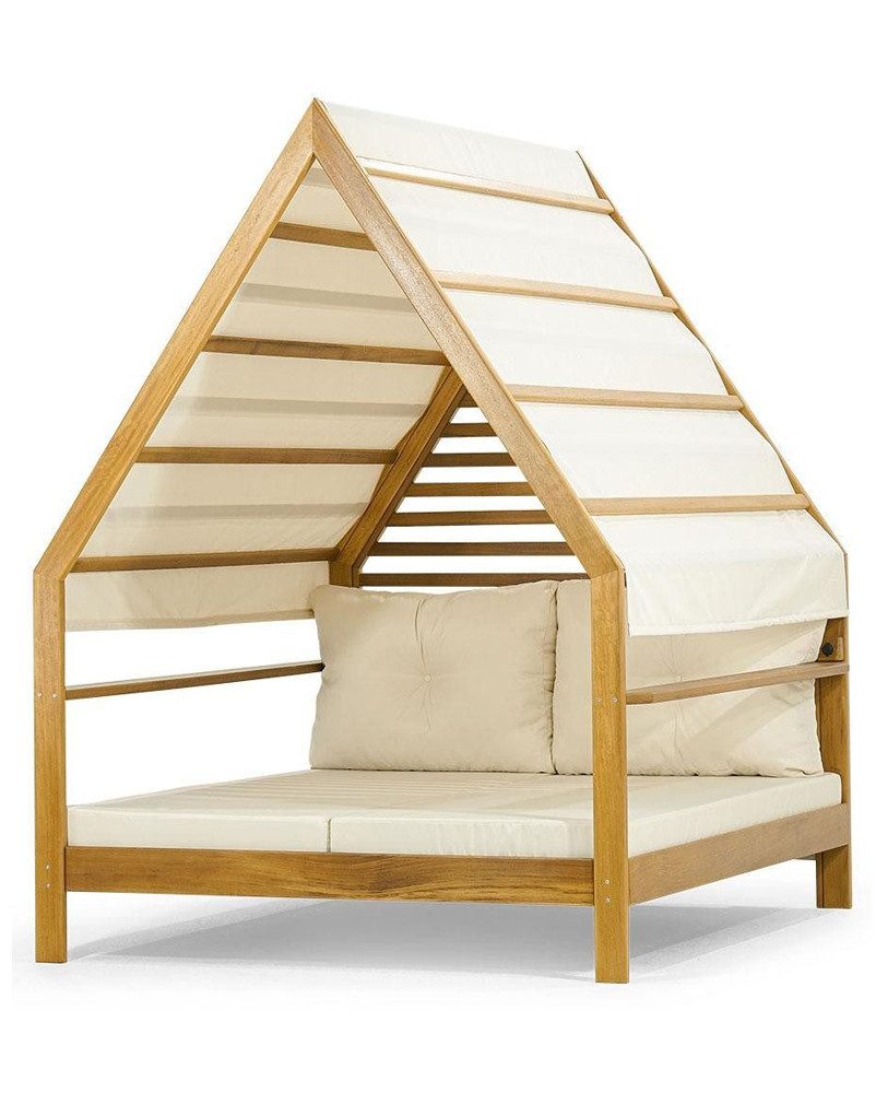JVmoebel Chaiselongue Hellbraune Designer Gartenliege Holz Sonnenliege Polster Doppelsitzer, Made in Europa