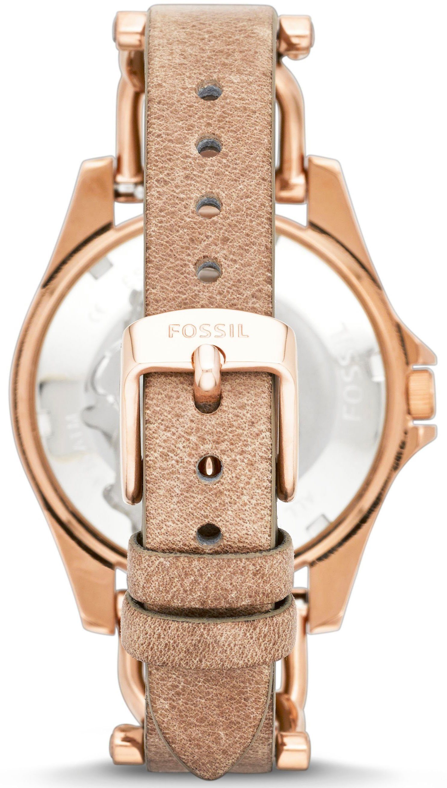 Fossil Multifunktionsuhr RILEY ES3466, Quarzuhr, Armbanduhr, Damenuhr, Datum, Glassteine, Lederarmband