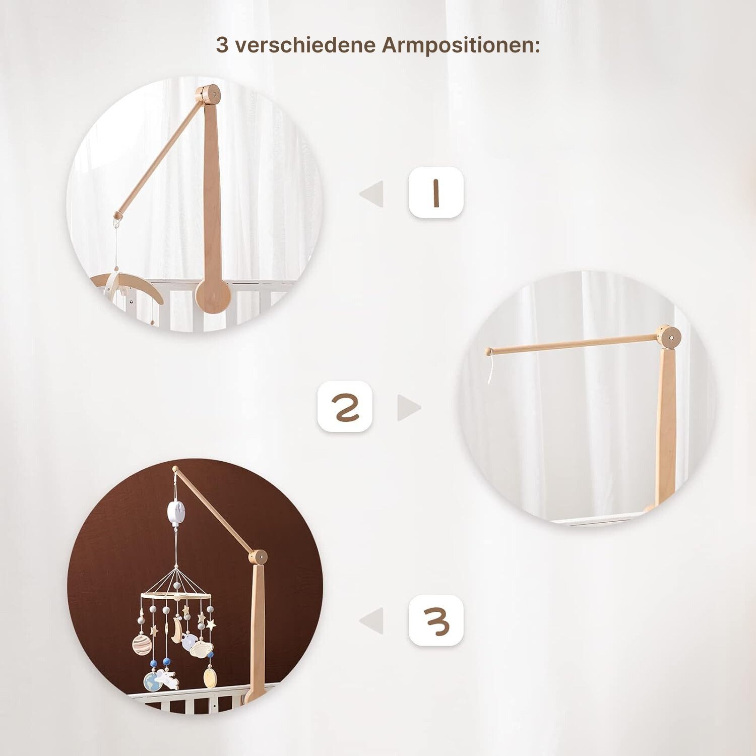 Zayno Mobile Mobilehalterung aus Holz 95cm, (Set, 1-tlg., Hervorragendes Geschenk zur Geburt), Unterstützt das Einschlafen deines Babys.