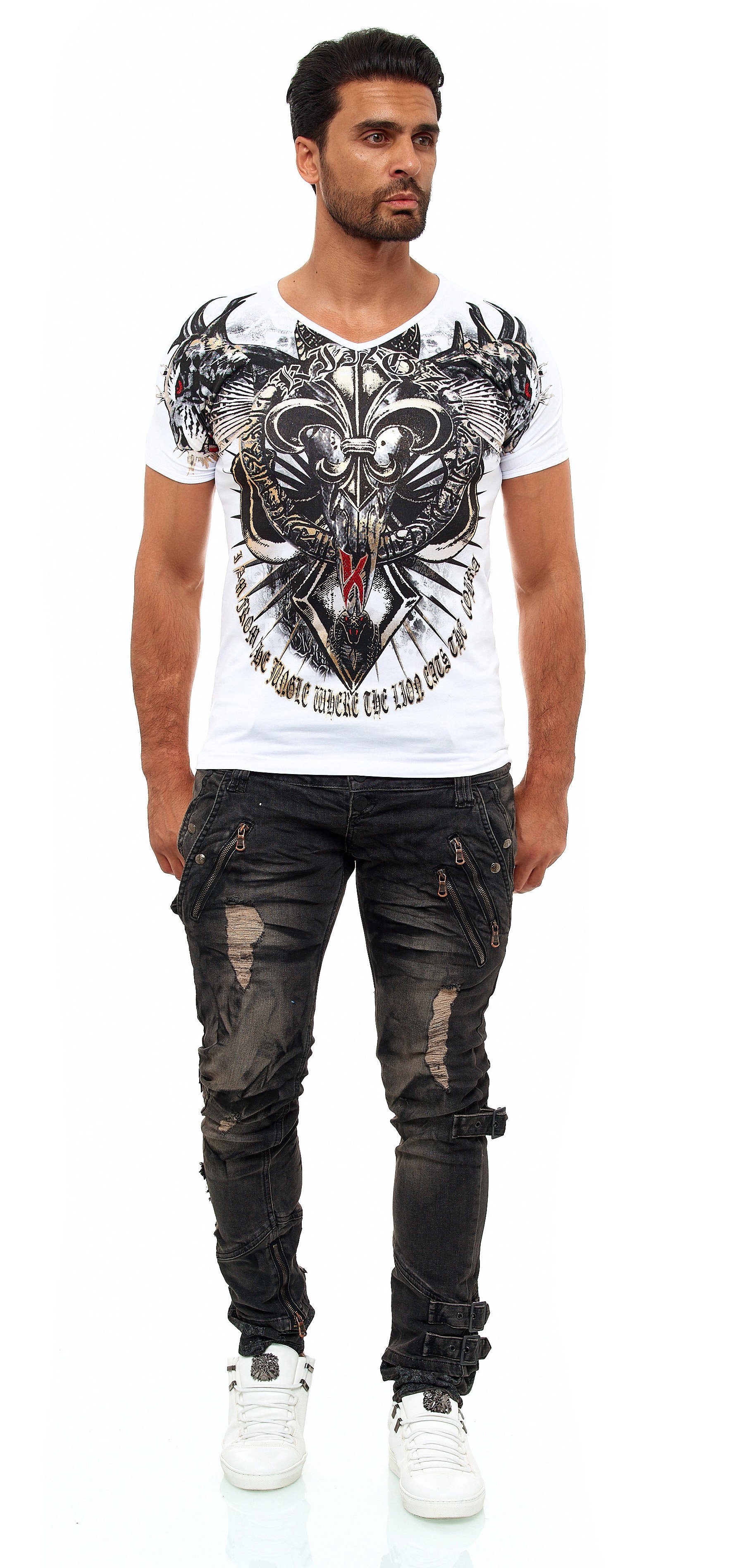 KINGZ T-Shirt mit ausgefallenem Cobra-Lilien-Print