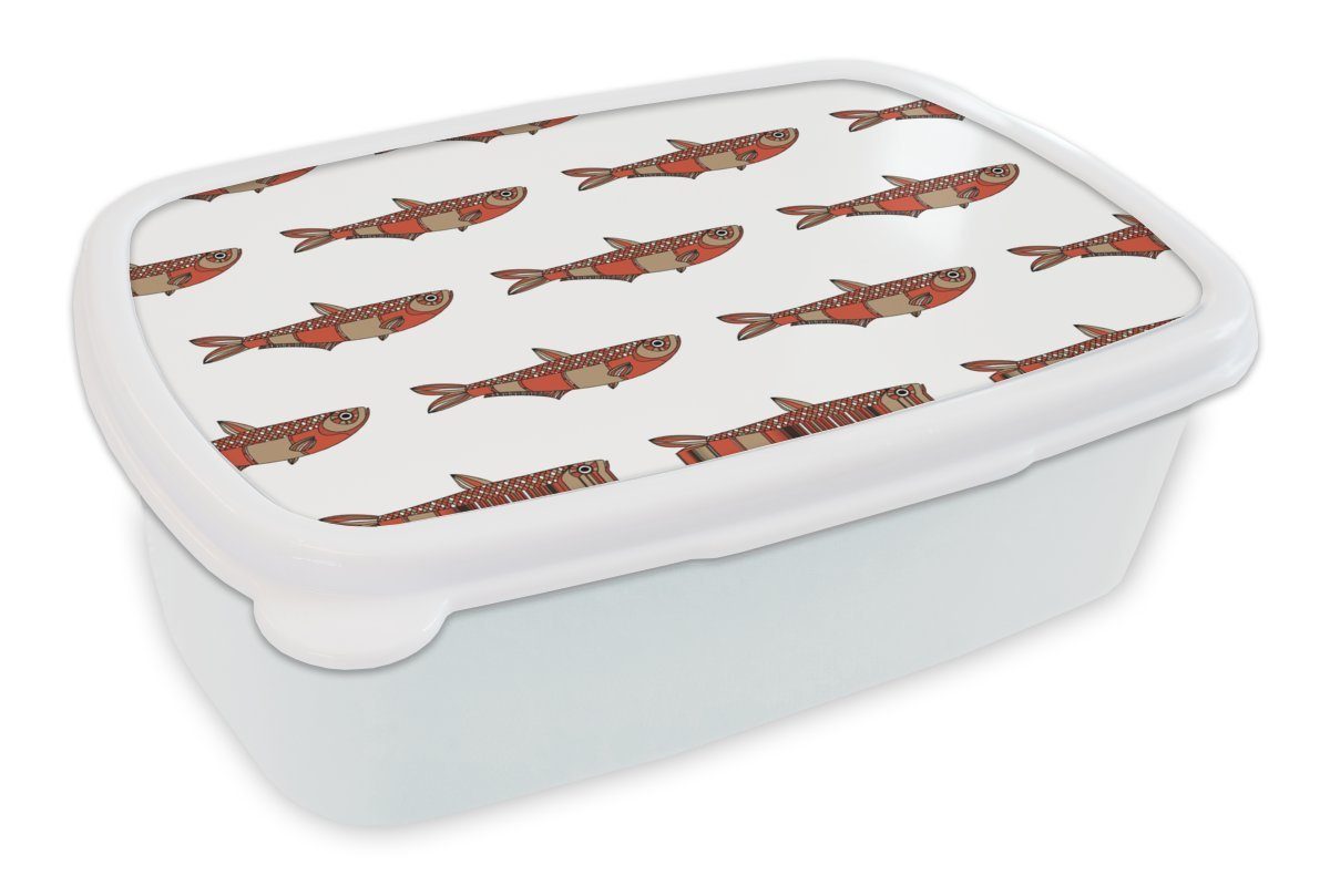 MuchoWow Lunchbox Design - Fisch - Karpfen, Kunststoff, (2-tlg), Brotbox für Kinder und Erwachsene, Brotdose, für Jungs und Mädchen weiß