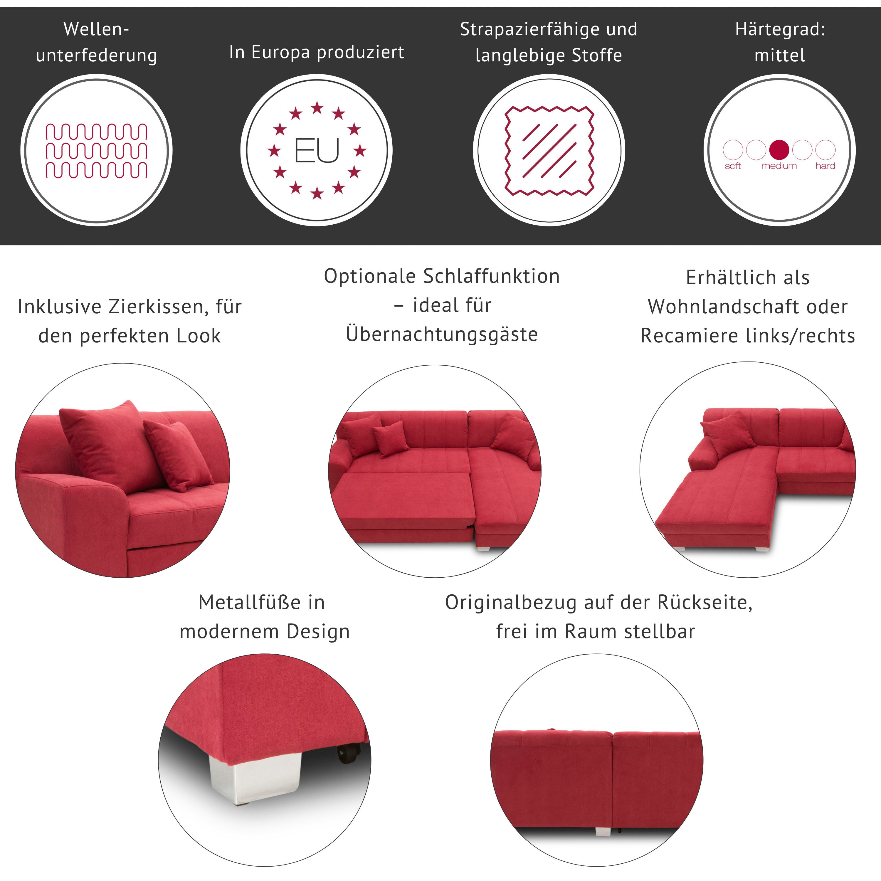 DOMO collection Ecksofa Turah incl. Zierkissen, moderne Steppung, auch in L günstig online kaufen