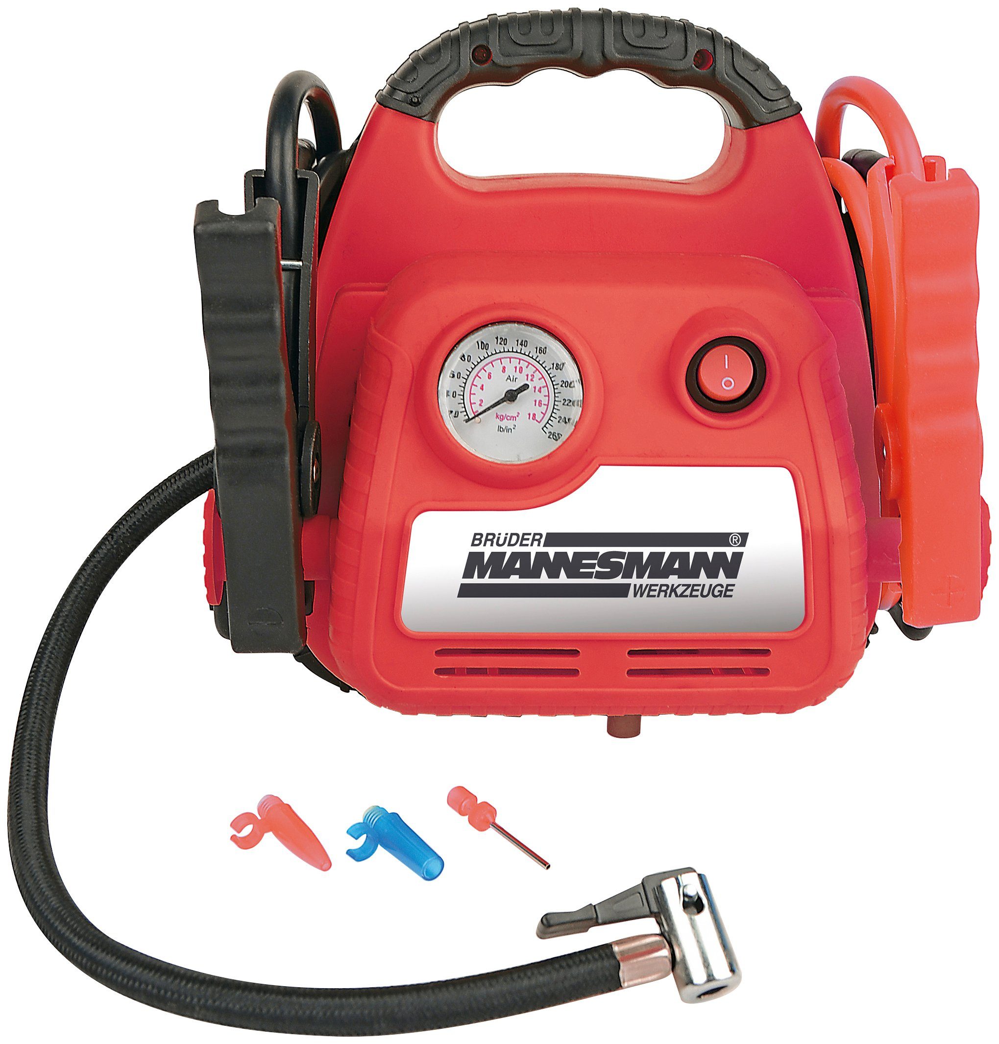 Brüder Mannesmann Werkzeuge Energiestation (12 V), mit USB-Port, Manometer und Ventiladapter