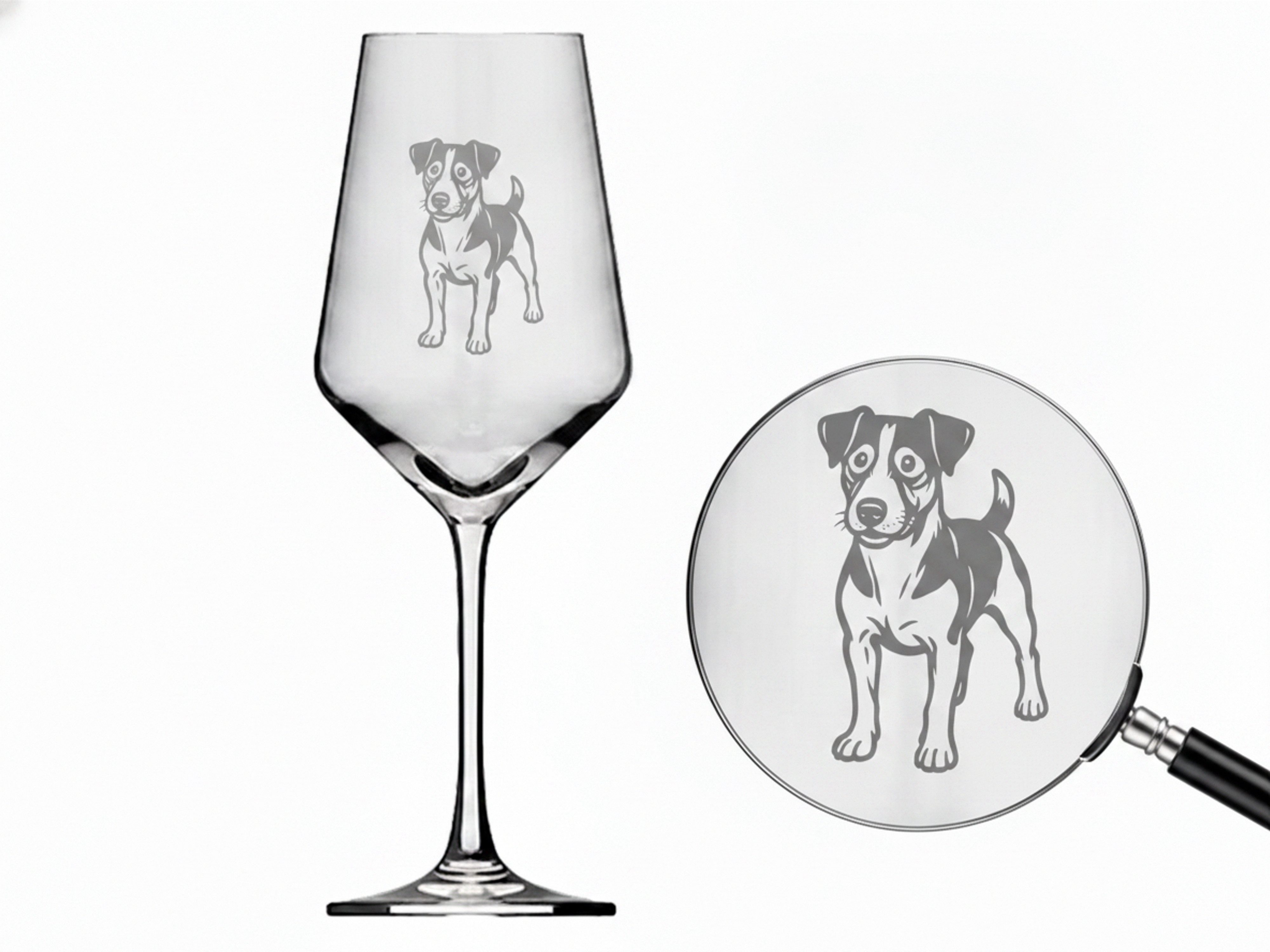 eXODA Weinglas Exoda Weinglas Jack Russel mit Gravur spülmaschinenfest, 1-tlg., Glas, Hund mit Leine