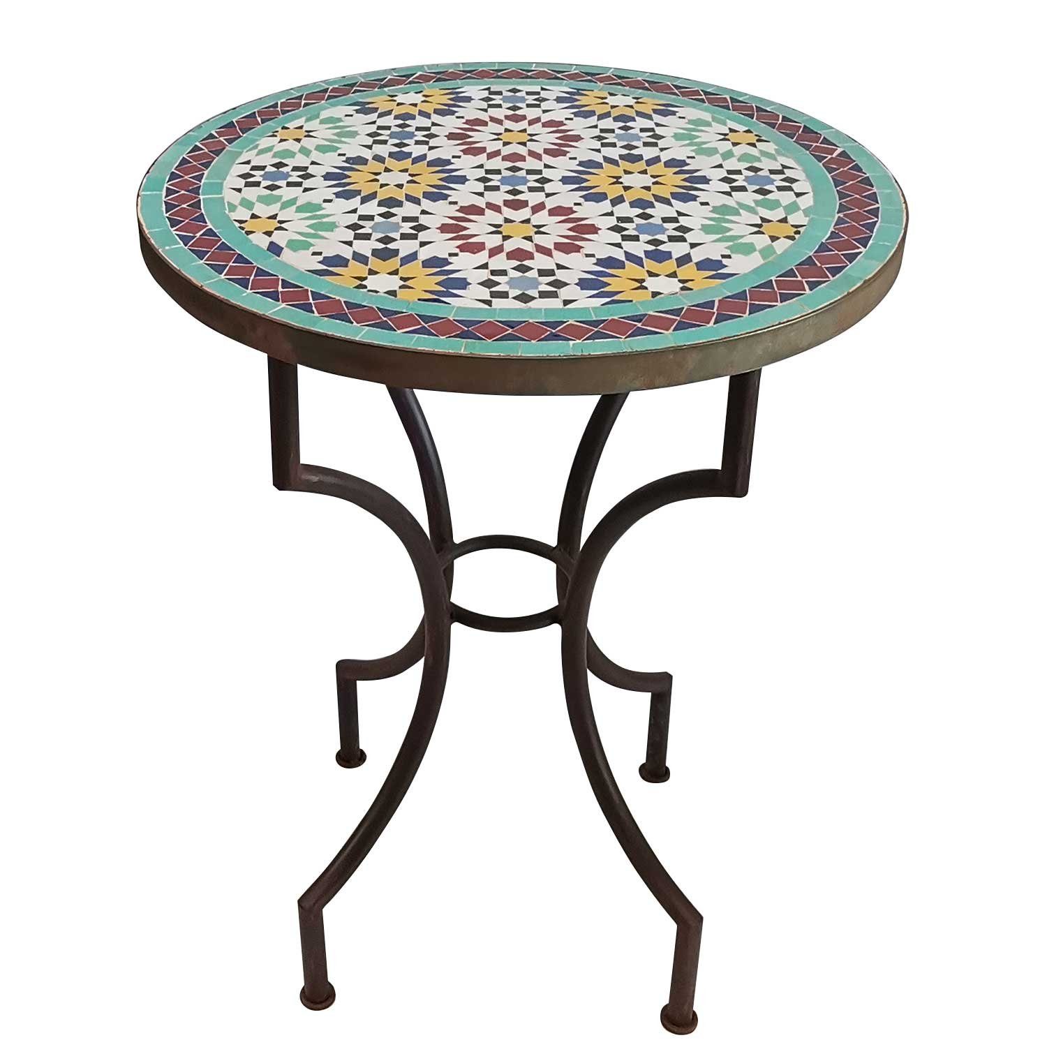Casa Moro Gartentisch Mediterraner Gartentisch Mosaiktisch Ankabut Ø 60 cm rund (mit Gestell Höhe 73 cm, Bistrotisch Mosaik-Beistelltisch Balkontisch), Handgefertigt, MT2044