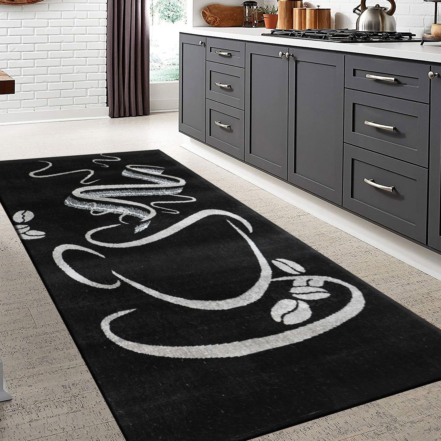 Vimoda Teppich Küchenteppich Schwarz Trendiger Kaffee günstig online kaufen