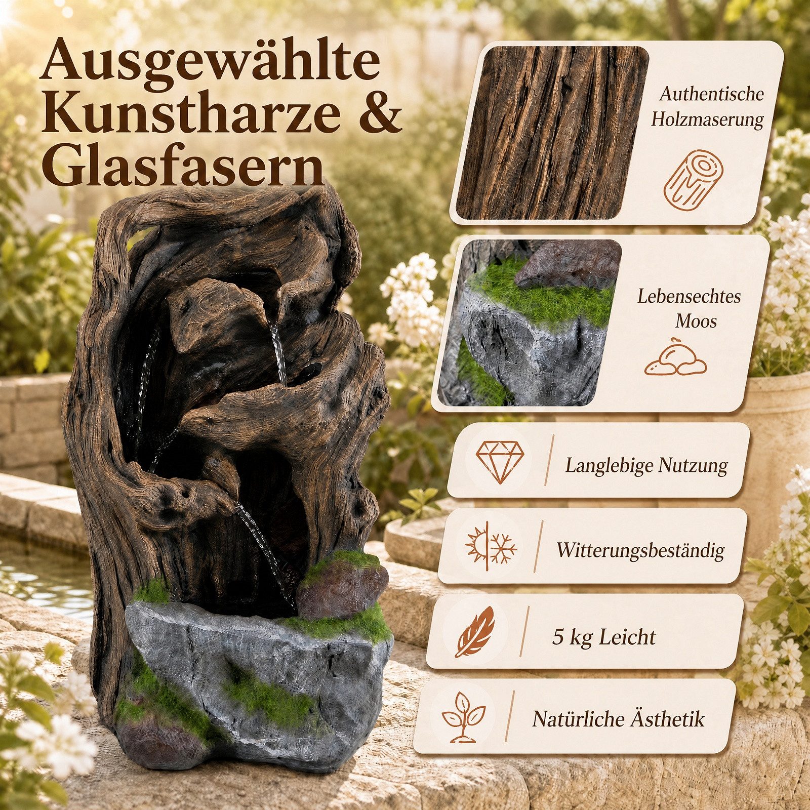 KOMFOTTEU Zimmerbrunnen Gartenbrunnen, mit Wasserfall, LED Beleuchtung & Pumpe – Bild 5 von 5