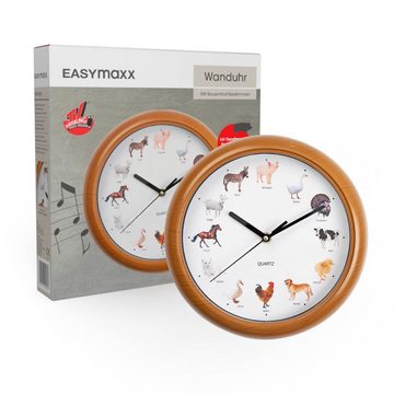 EASYmaxx Wanduhr 25cm 12 Bauernhoftiere (pro Stunde unterschiedliche Tiere)