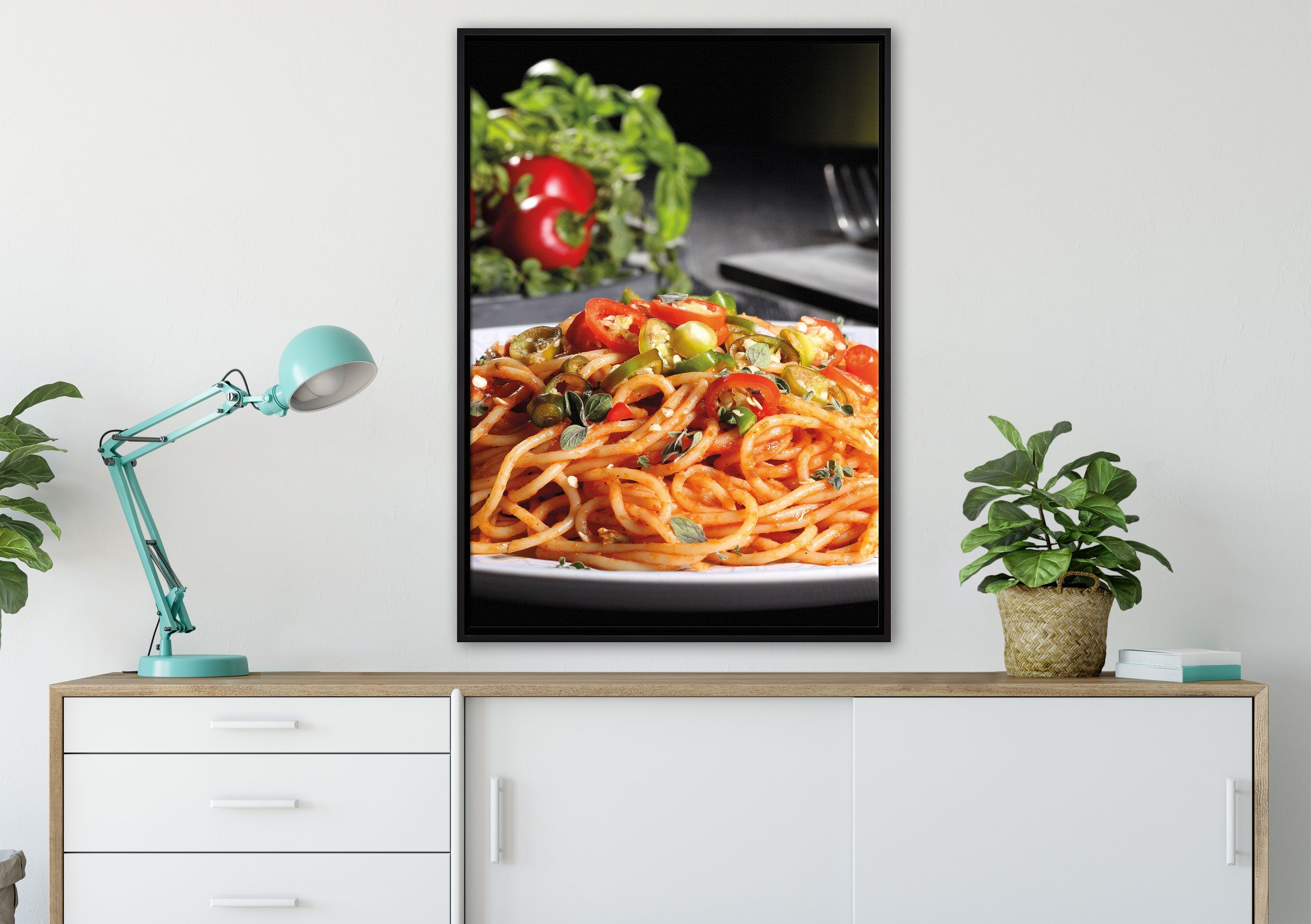 (1 inkl. Leckere Schattenfugen-Bilderrahmen Leinwandbild bespannt, gefasst, Italia, einem Zackenaufhänger fertig Pixxprint in Wanddekoration St), Leinwandbild Spaghetti