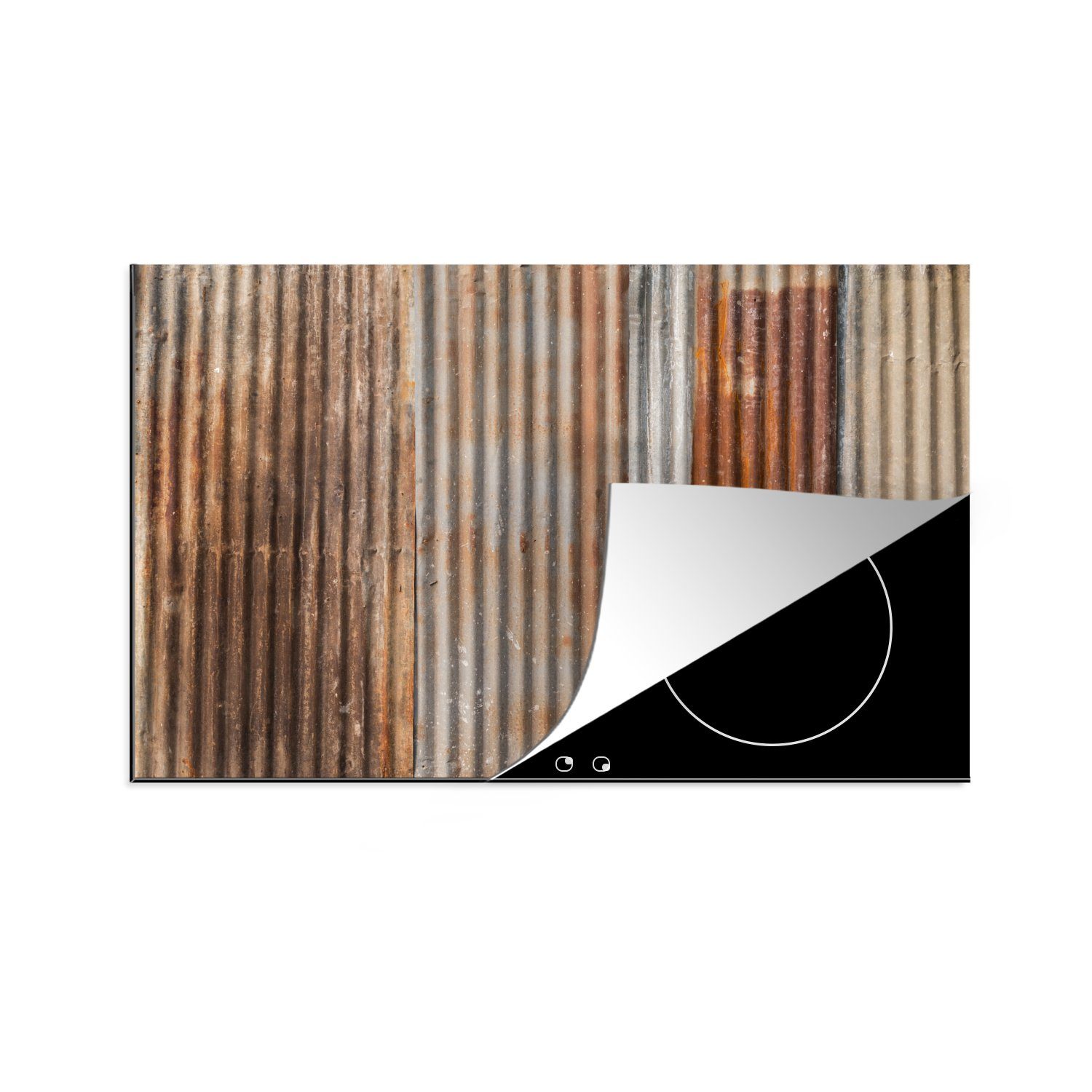 MuchoWow Herdblende-/Abdeckplatte küche, Schutz cm, die mit Eisenstruktur für Ceranfeldabdeckung tlg), (1 Induktionskochfeld 81x52 Vinyl, Wellblechen, rostenden