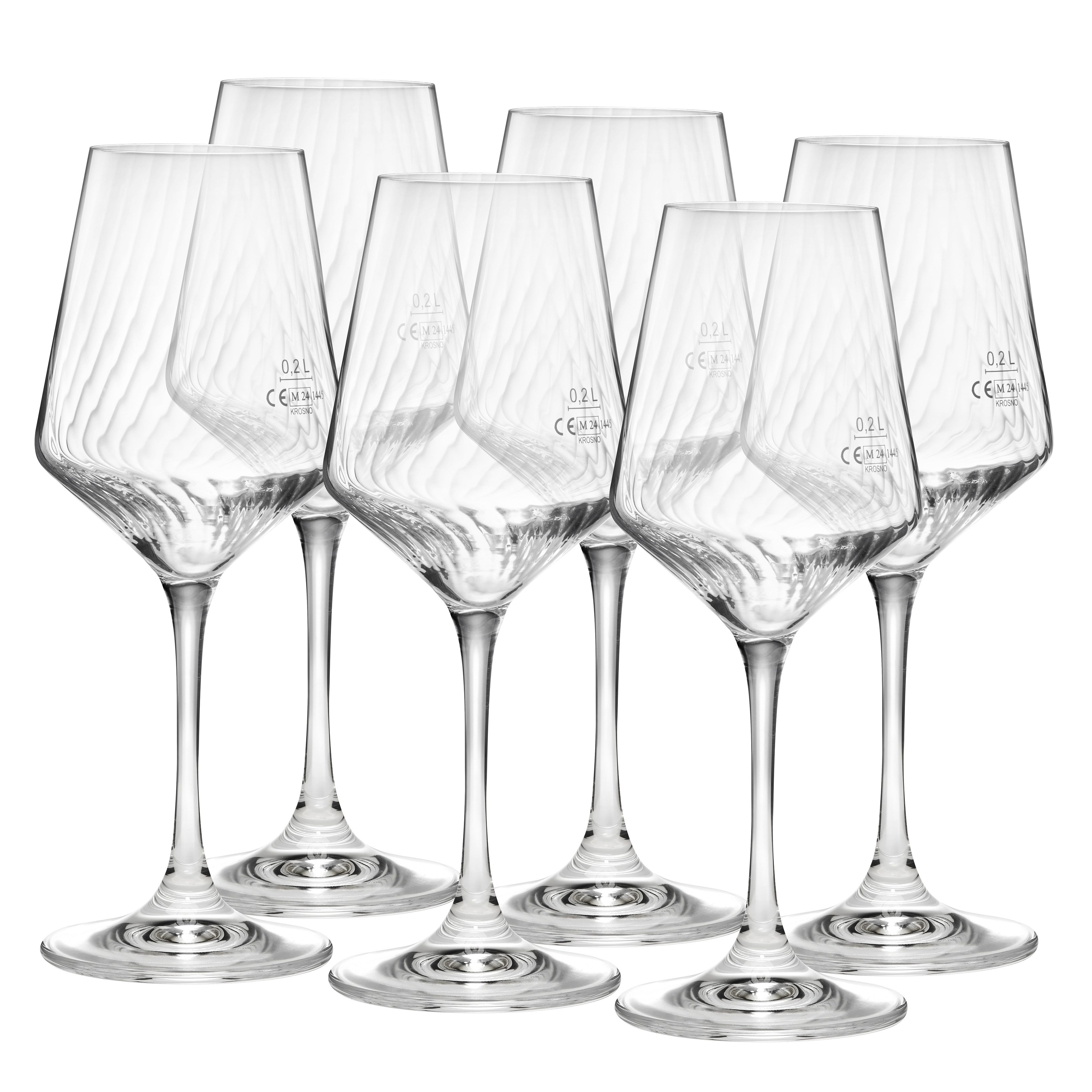 van Well Weinglas Eva, Weingläser 45 cl geeicht, 6 Stück, 6-tlg., Kristallglas, Relief-Optik, spülmaschinengeeignet