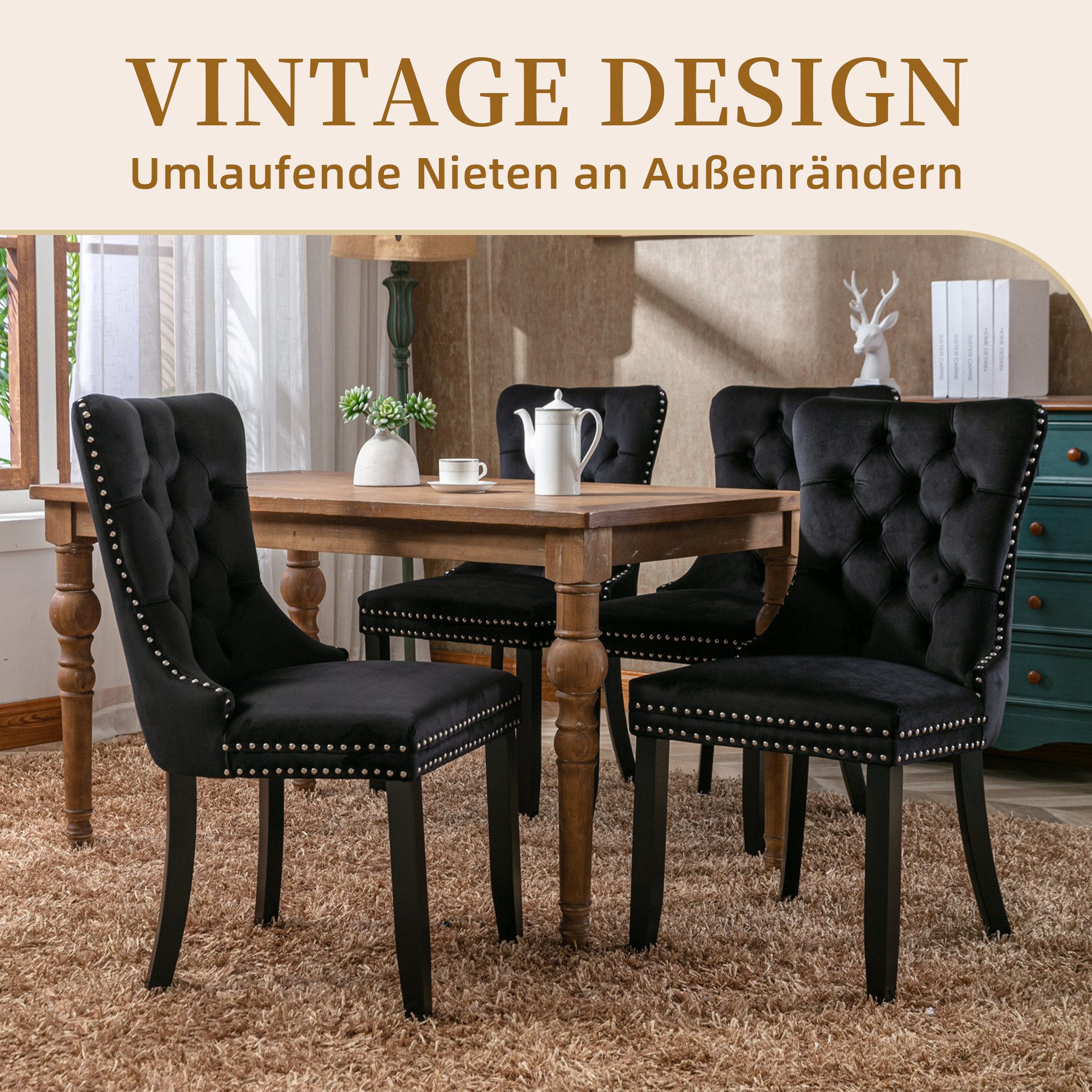 SeedWave Esszimmerstuhl 2er-Set Küchenstuhl Samtbezug, Holzfüße mit Verstel günstig online kaufen