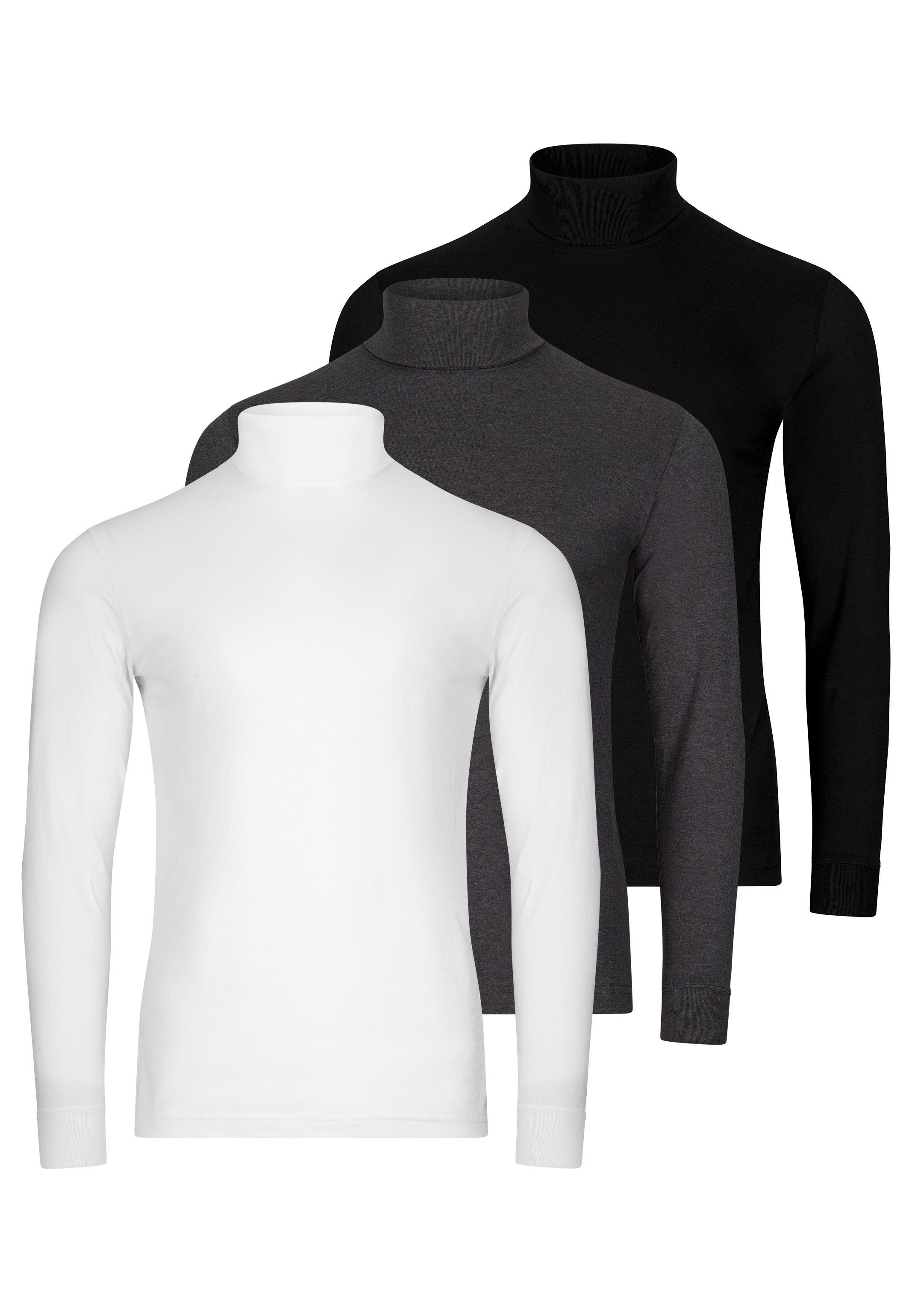 RAGMAN Langarmshirt 3er Pack Basic (Spar-Set, 3-tlg) Rollkragenshirt - Baumwolle - Atmungsaktiv