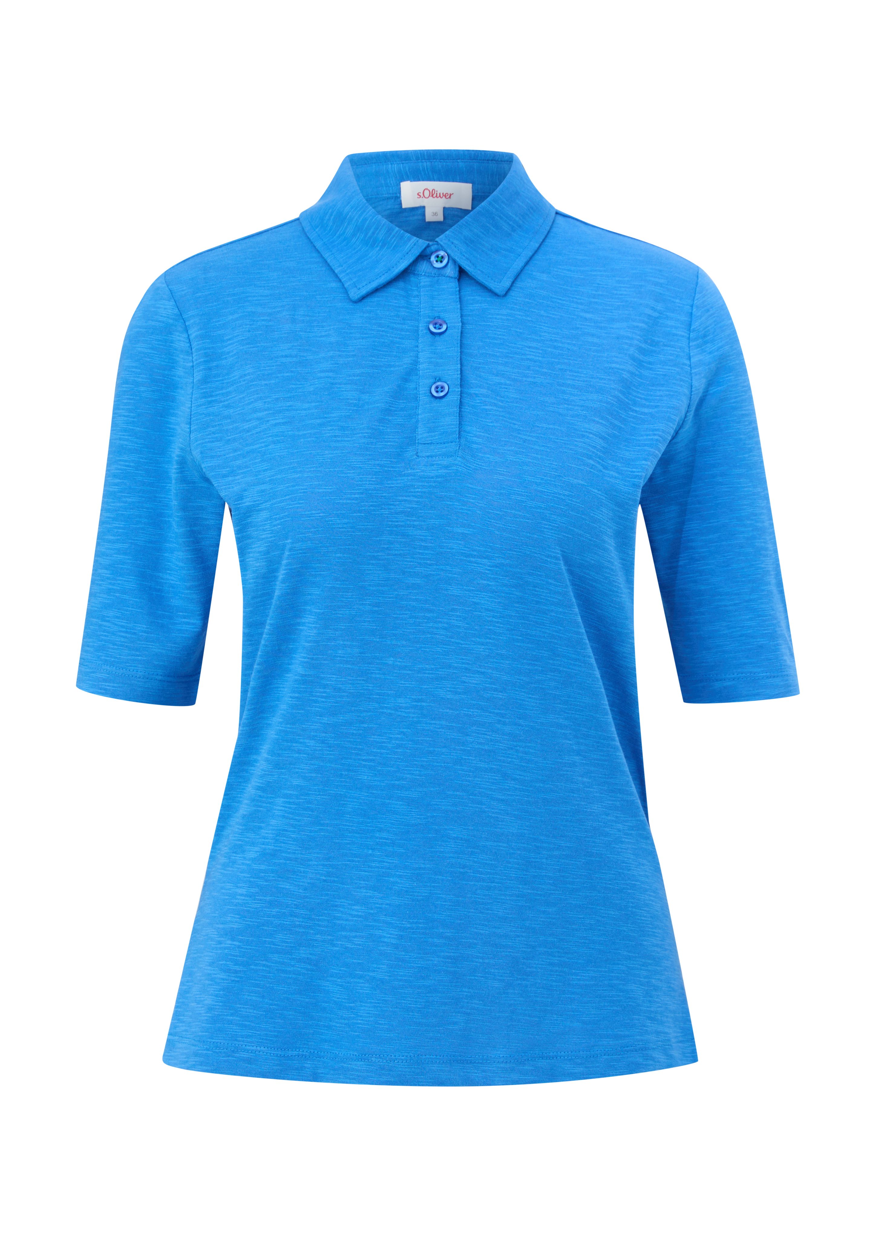 Polo-Shirt Viskosemix aus azurblau Kurzarmshirt s.Oliver