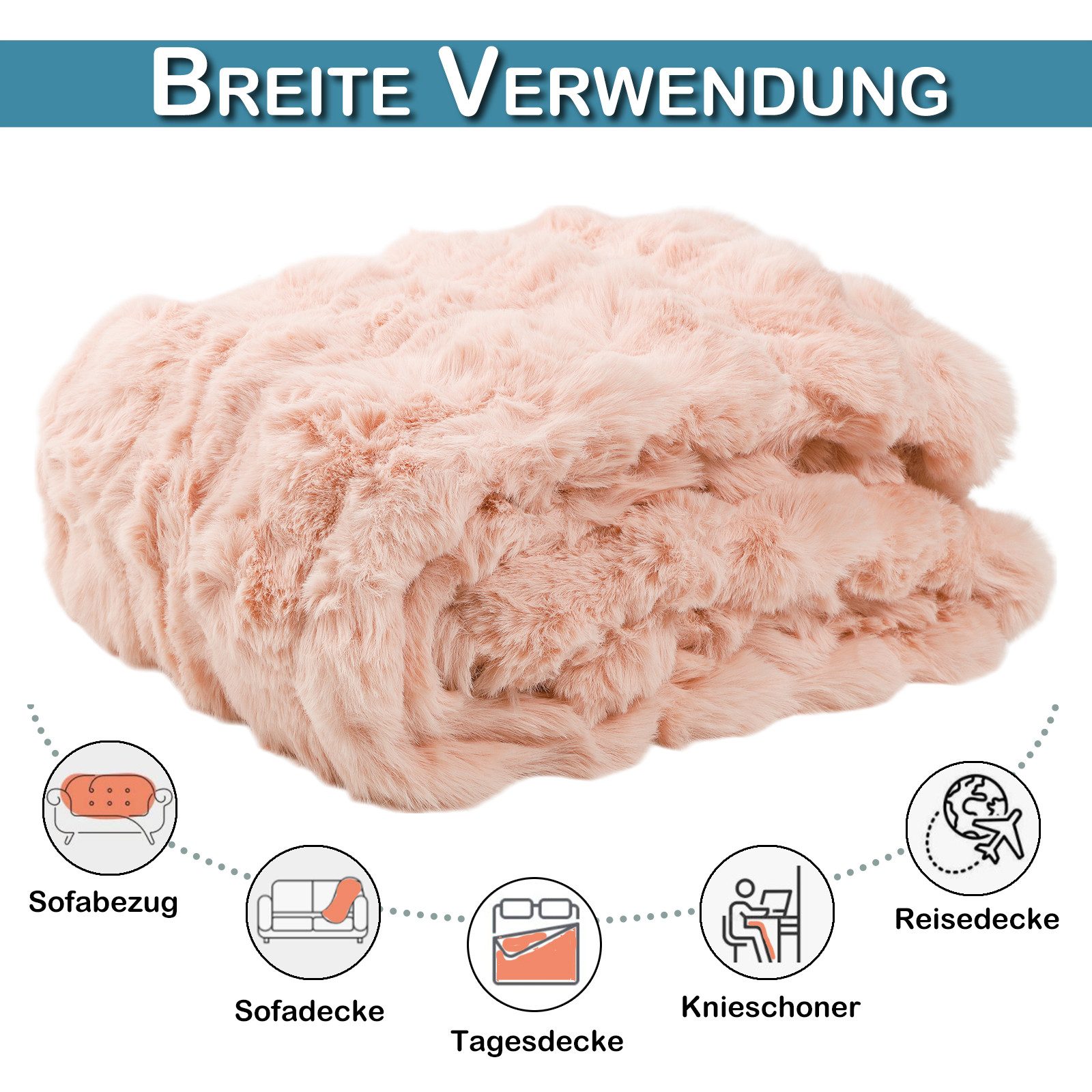 Überwurf Plüsch Kuscheldecke Flauschig Decke, Super Weiche Kuschelige, Sunicol, Kaninchen Kunstfell Warme Sofaüberwurf für Couch Bett Sofa