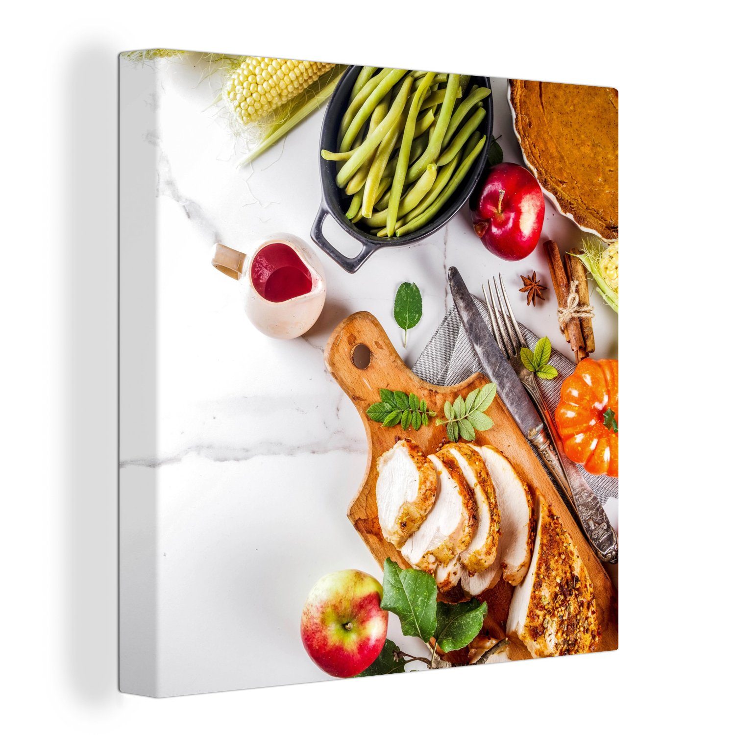 OneMillionCanvasses® Leinwandbild Gemüse - Fleisch - Küche - Kräuter, (1 St), Leinwand Bilder für Wohnzimmer Schlafzimmer