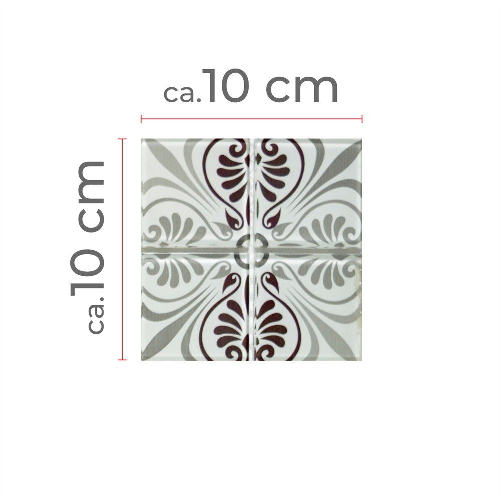 Mosafil Mosaikfliesen Muster von Glasmosaik Retrofliesen India Vintage, Glas 10.000x10.000, schwarz-grau-rosa-orange, Verlegefertig auf ein Netz geklebt - Wasserfest