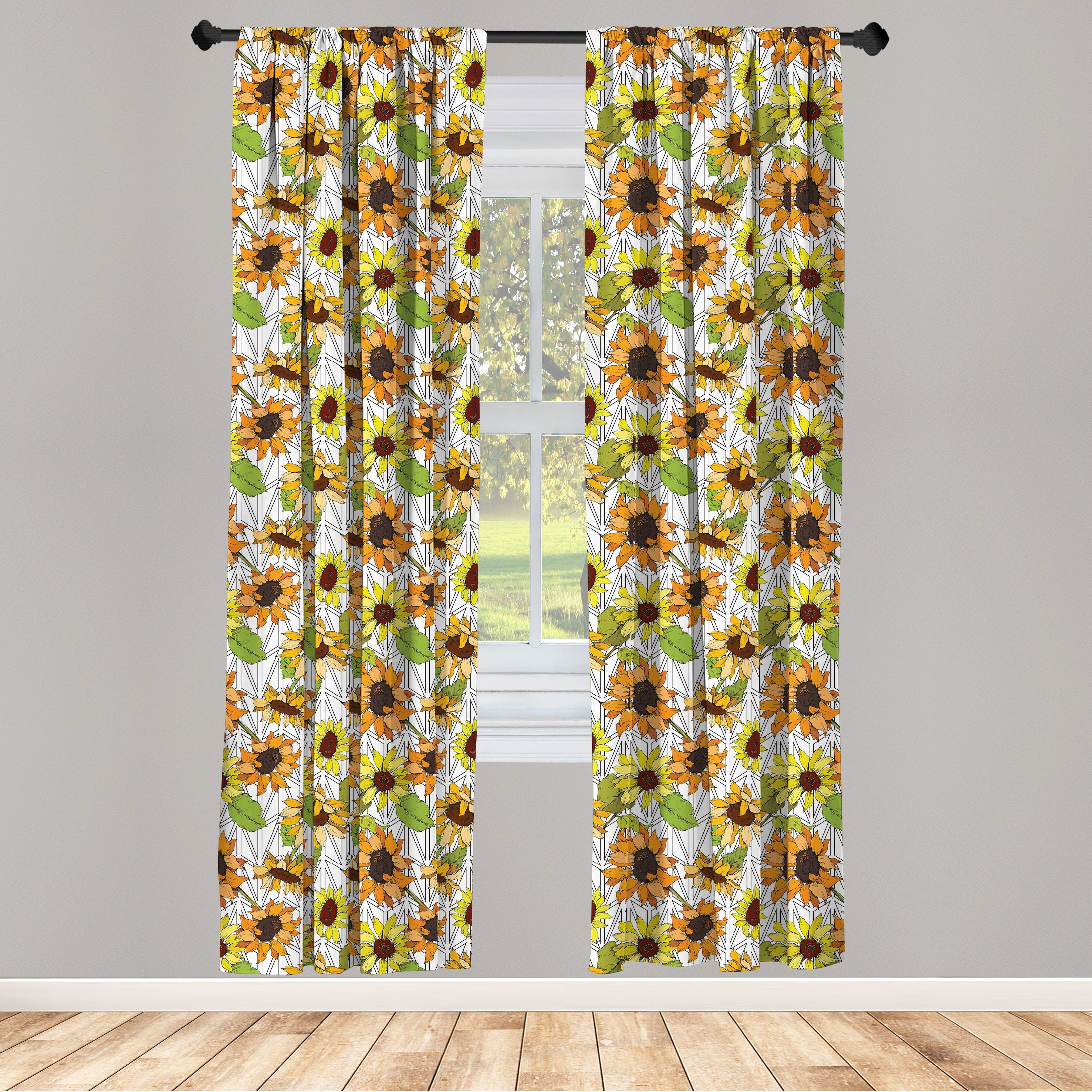 Gardine Vorhang für Wohnzimmer Schlafzimmer Dekor, Abakuhaus, Microfaser, Orange und Gelb Sunflowers
