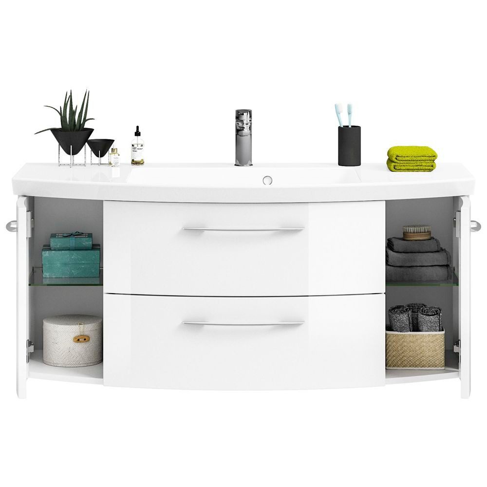 Lomadox Waschtisch CERVIA-66, unterschrank 121cm inkl. Waschbecken in Hochglanz weiß 121/48/50,5 cm