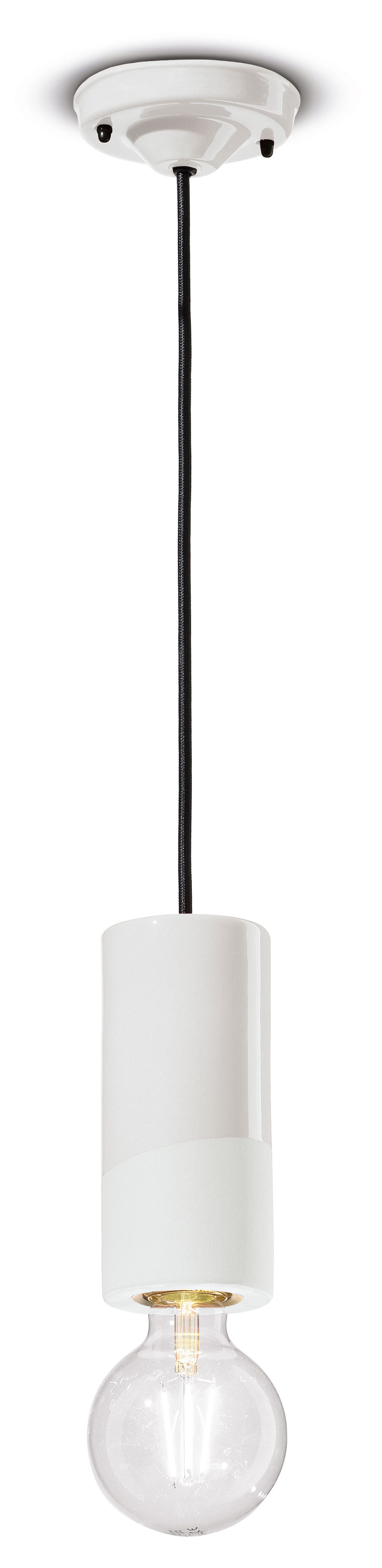 Licht-Erlebnisse Pendelleuchte ENRICO, ohne Leuchtmittel, Keramik rund D: 8 cm Weiß E27 Retro Design Handarbeit