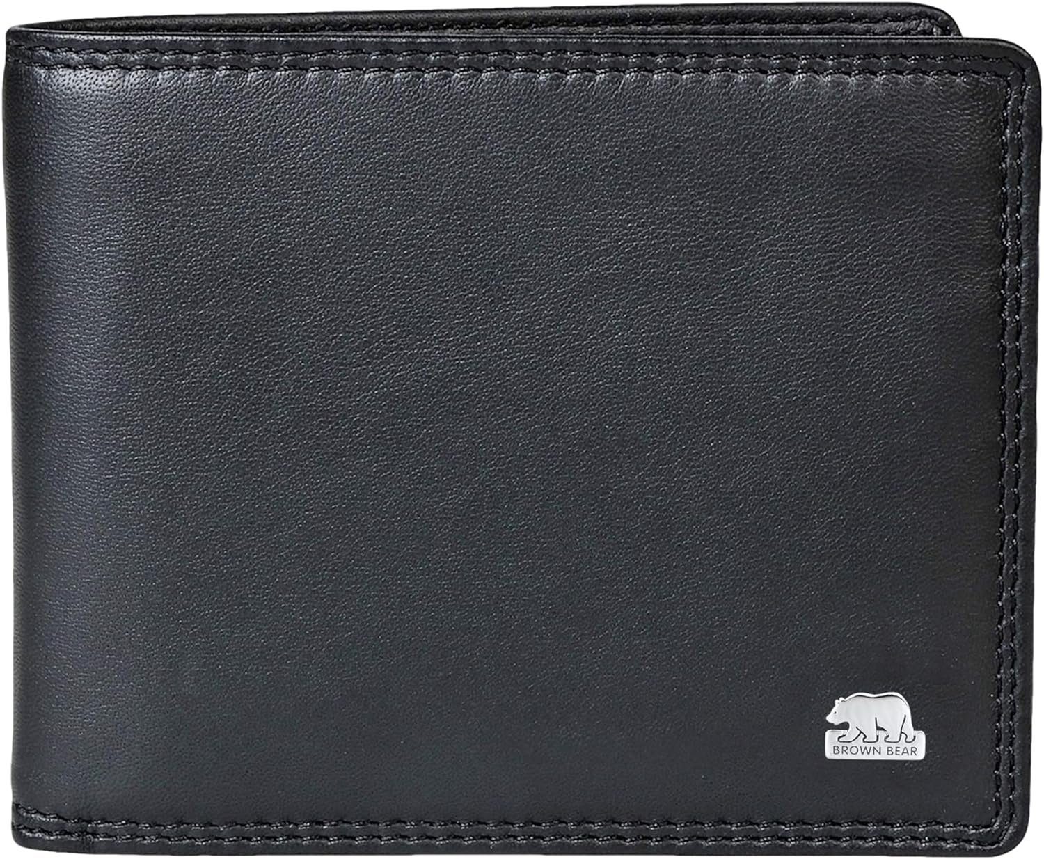 Brown Bear Geldbörse Modell 8005 D klassisches Herren Portemonnaie aus Echtleder, mit 9 Kartenfächern und RFID-Schutz Schwarz