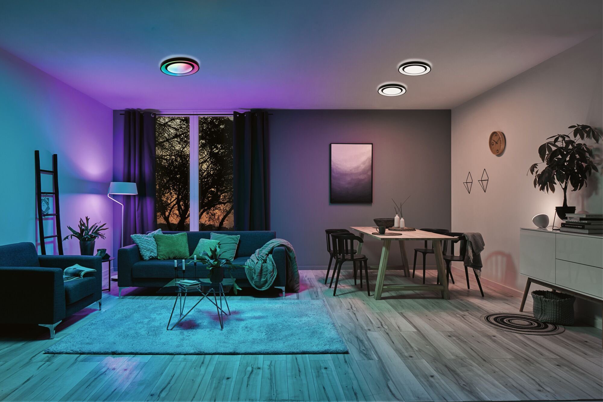Paulmann LED Deckenleuchte Rainbow Dynamic Weiß/Schwarz 375mm LED TunableWhite fest 230V, RGBW integriert, Tageslichtweiß, 22W
