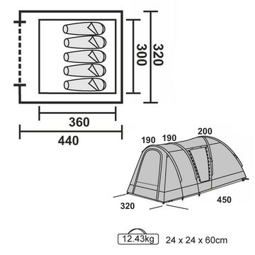 10T Outdoor Equipment Kuppelzelt Zelt Helsinki 5 Mann Kuppelzelt Familienzelt 5000mm + 10,8 qm Kabine, Personen: 5