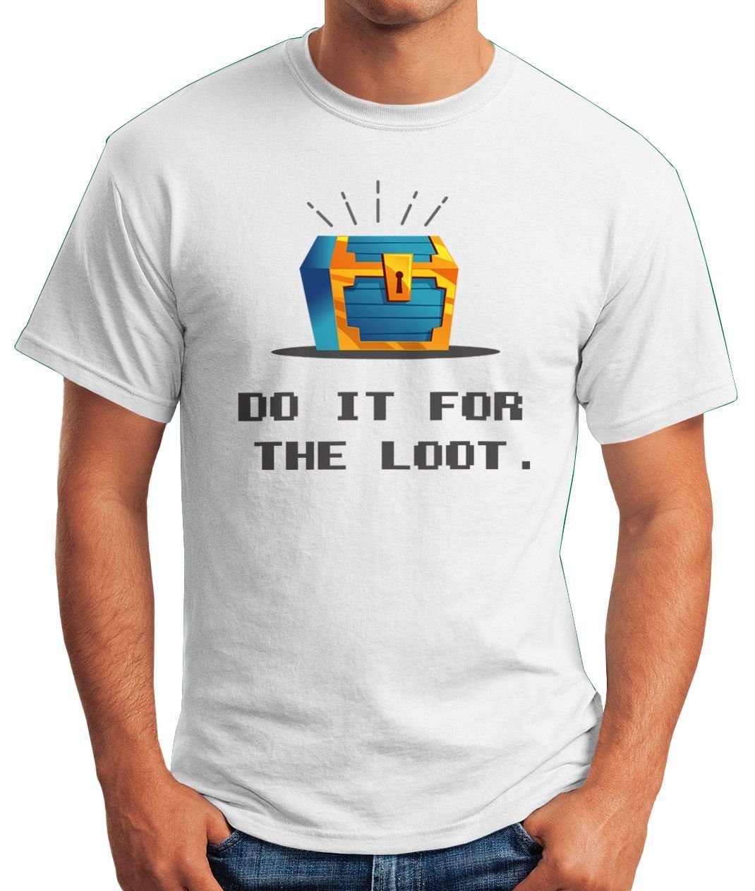 T-Shirt Herren mit for Print-Shirt loot do weiß Gaming Moonworks® Nerds lustig und Spruch Zocker Schatztruhe MoonWorks it Fun-Shirt the Motiv Print