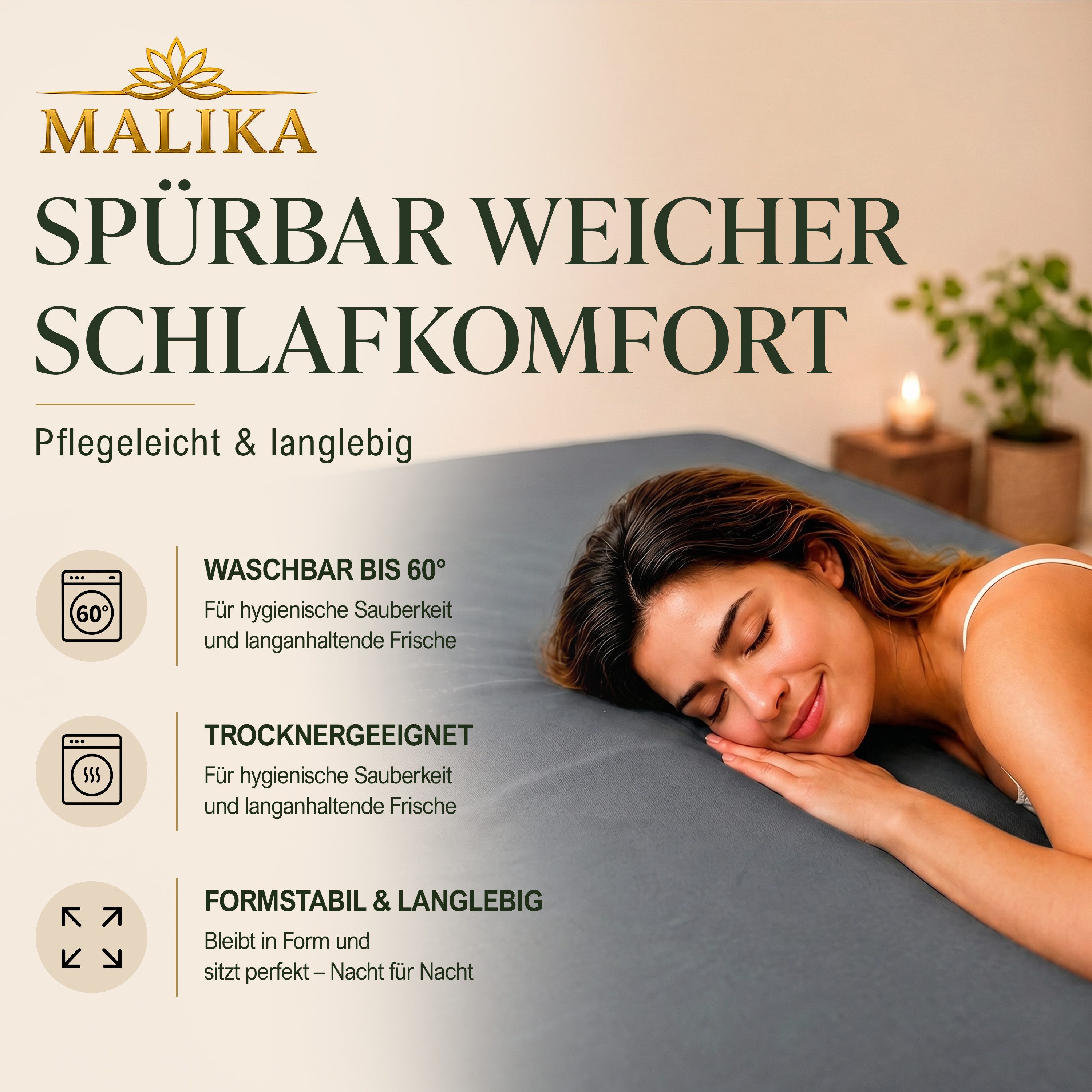 Malika Spannbettlaken Baumwolle weiches Ganzjahres-Spannbetttuch, Jersey Baumwolle, Gummizug: Ja, (1 Stück), Allergikergeeignet, Pflegeleicht und Atmungsaktiv – Bild 3 von 5