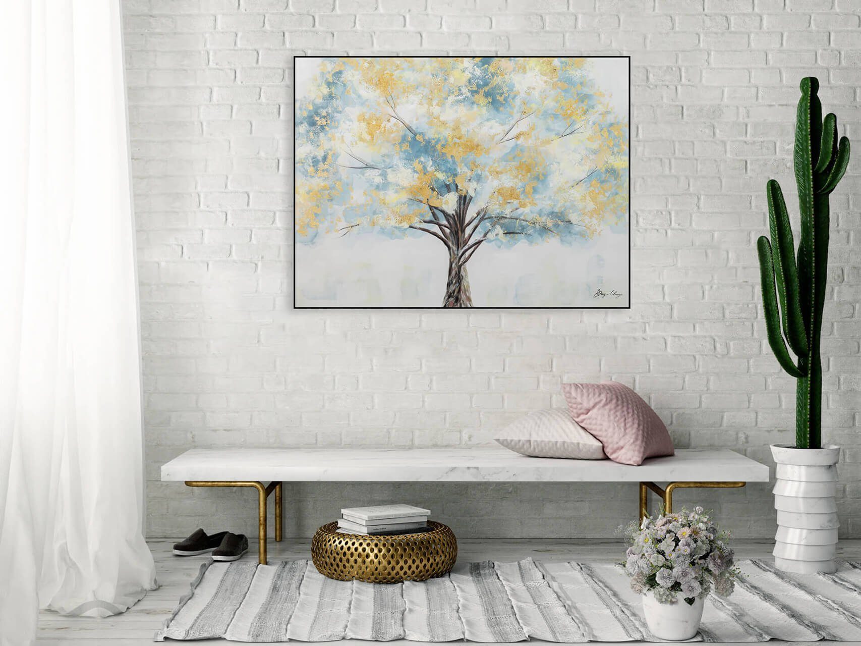 KUNSTLOFT Gemälde Blooming Giant 100x75 cm, Wohnzimmer Wandbild 100% HANDGEMALT Leinwandbild
