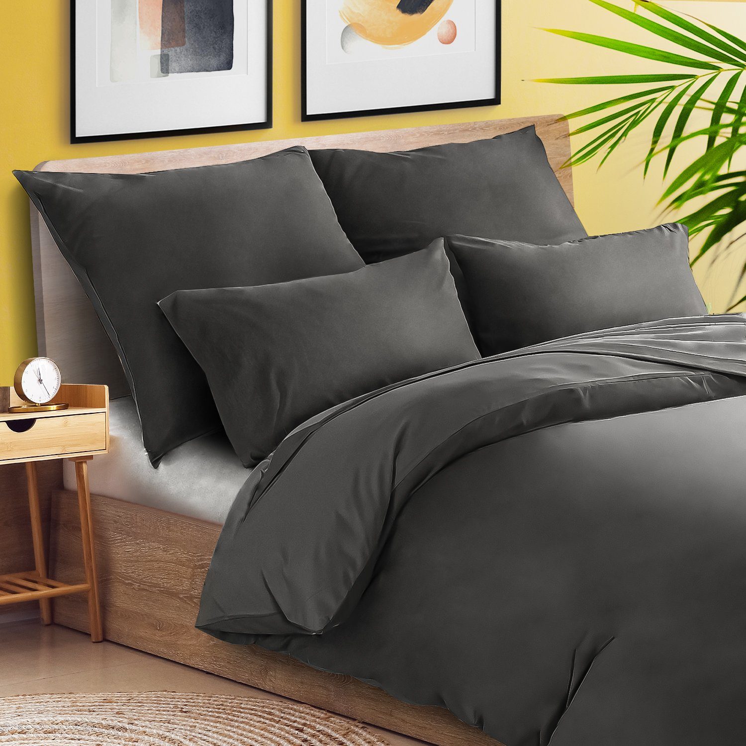 Slummer Kissenbezug Baumwolle Set 2-teilig, ab 40 x 80 cm -anthrazit- grau- günstig online kaufen