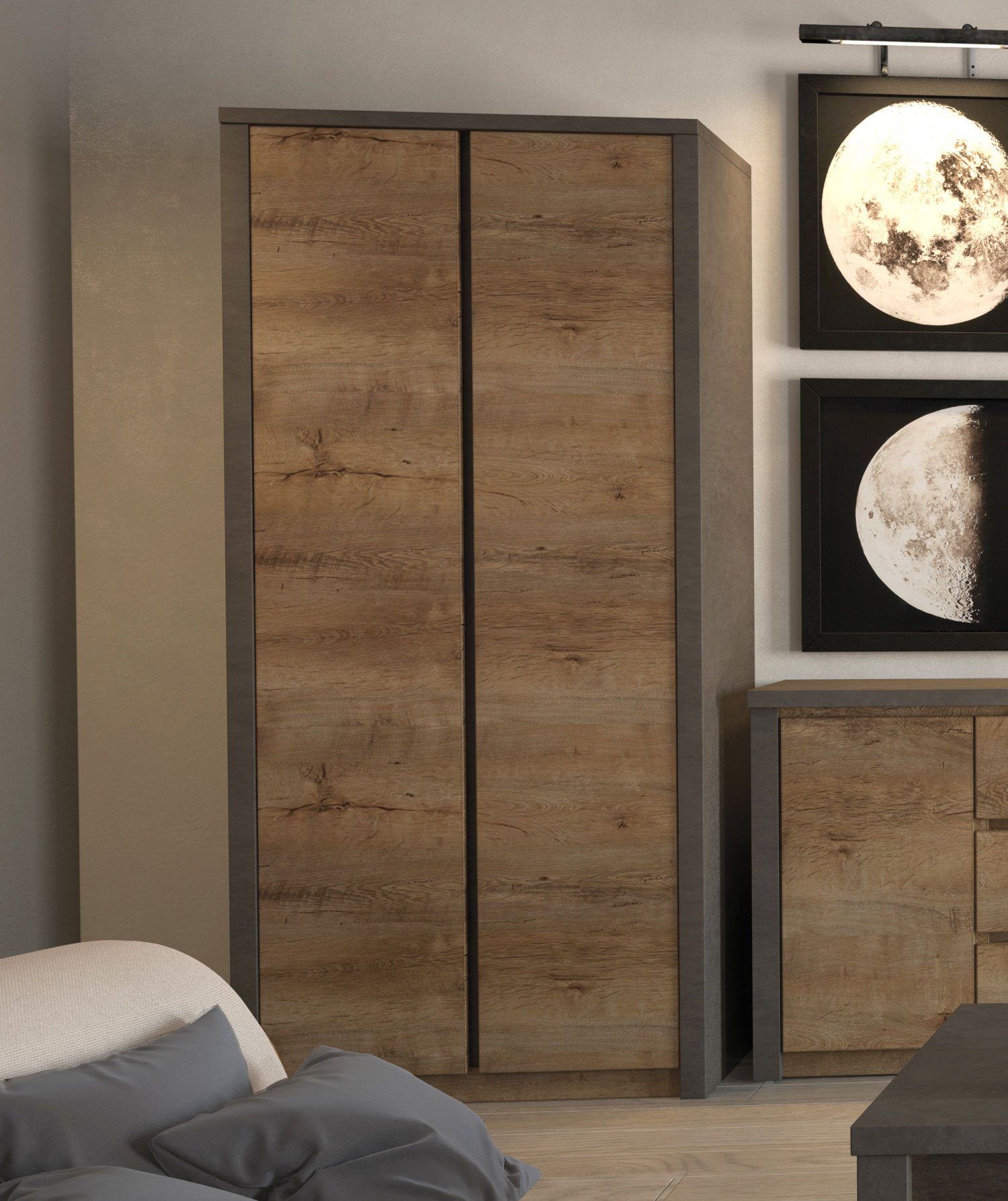 Feldmann-Wohnen Kleiderschrank Montana (1-St) 90cm eiche lefkas grau grifflos