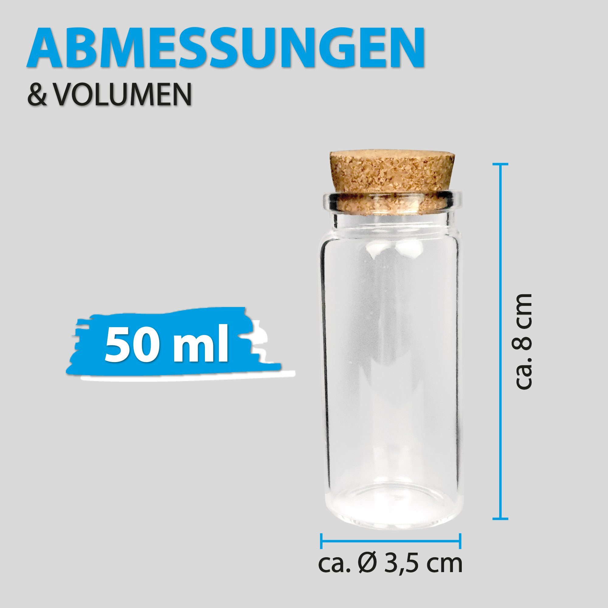 Bestlivings Vorratsglas mit Korken Mehrfachpack, Glas, (2-tlg., 50ml), Reagenzglas für Hochzeit - Mini Gläser Gastgeschenke Glasfläschchen – Bild 2 von 5